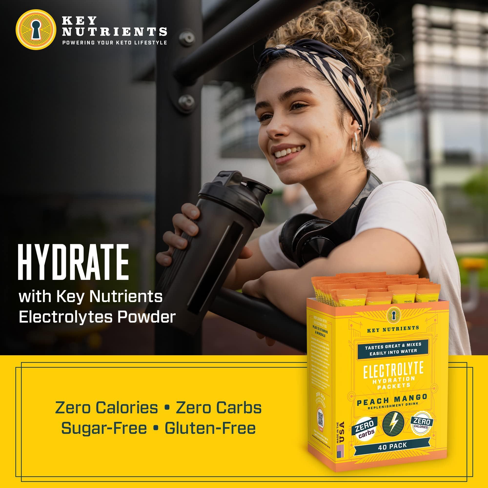 KEY NUTRIENTS KEY NUTRIENTS Multivitamin Electrolytes Powder Packets - Tropical Peach Mango Post Workout and Recovery 40 Pack Hydration Packets - No Sugar, No Calories - Travel Hydration Powder