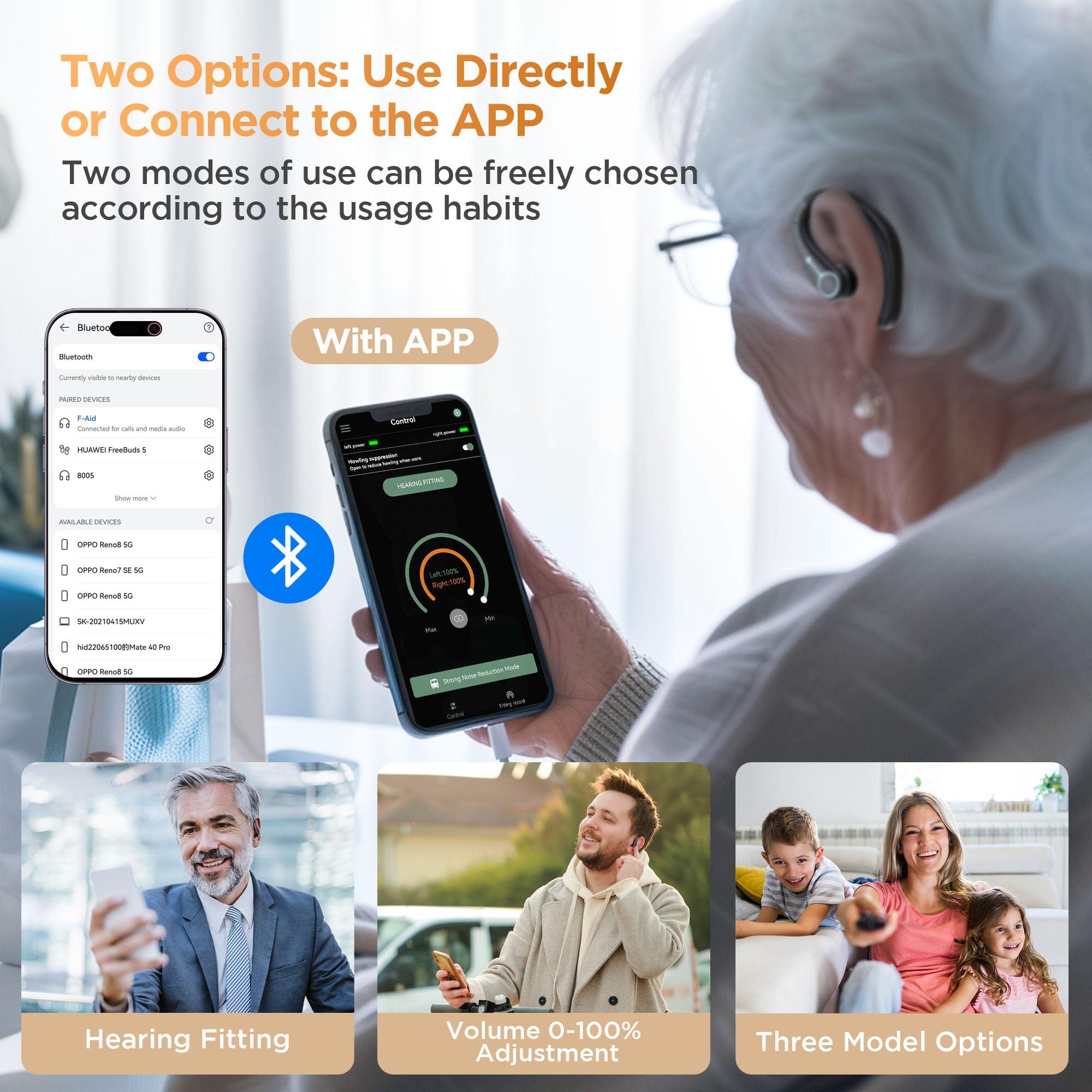 WASOCA Hearing Aids, Hearing Aids for Seniors with Bluetooth, Rechargeable Hearing Aid with APP for People with Hearing Loss, 5 Levels of Volume Automatic Noise Cancellation, Clear Sound and Easy to Use