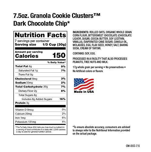 Crazy Monkey Baking Crazy Monkey Baking | Granola Cookie Clusters | 18 Grams Whole Grain | All Natural Ingredients | 7.5 Ounce Resealable Bag | Dark Chocolate Chip