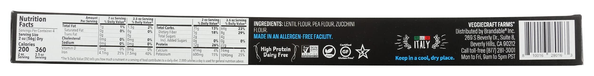 Veggiecraft Farms Veggiecraft Farms Spaghetti Pasta - Gluten Free, Thin Pasta Noodles, Made with Zucchini, Lentil & Peas, Low Carb, High Protein, Vegan, Healthy Pasta, Plant Based, High Fiber, Non-GMO - 8 Ounce