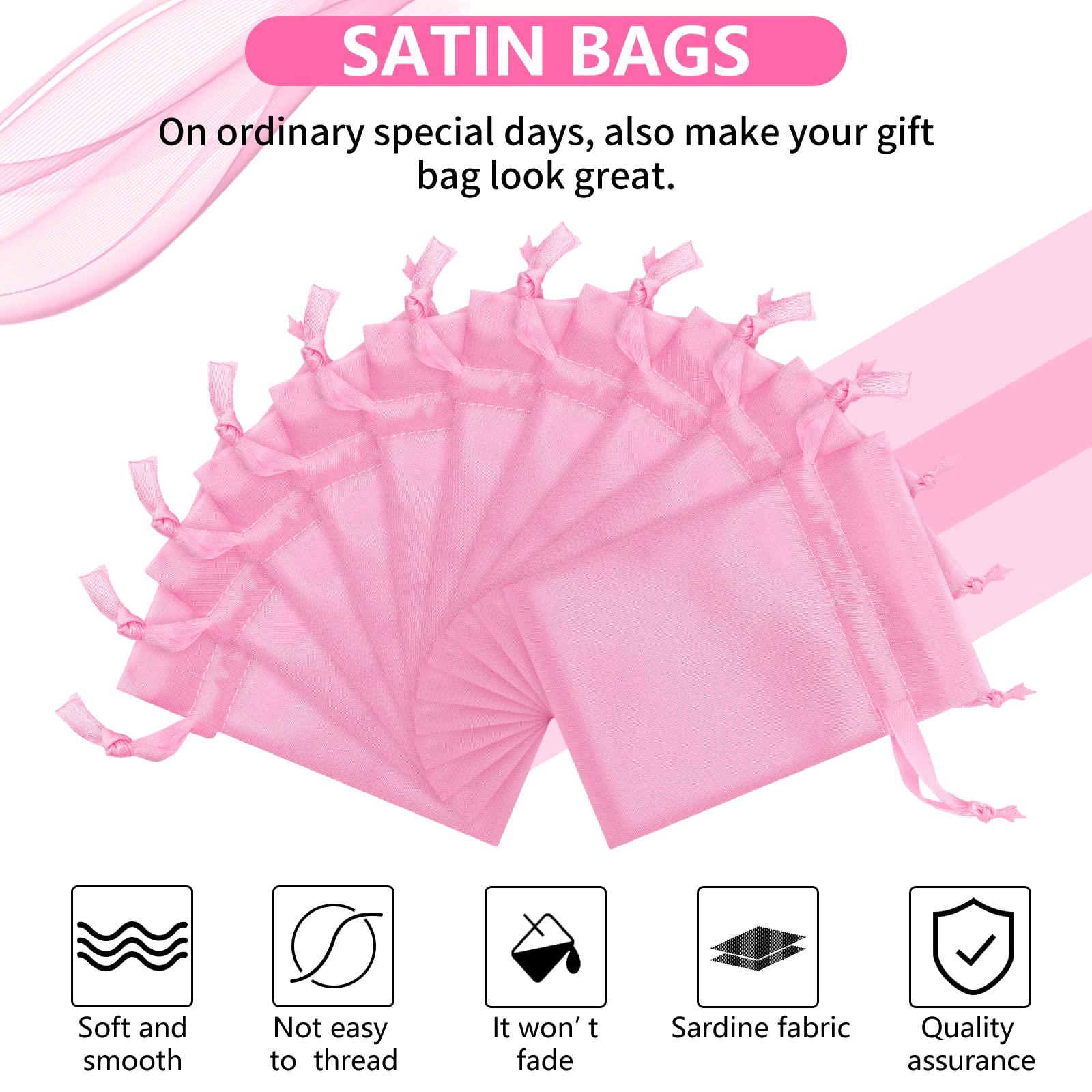 Shappy 50 Pieces 3 x 4 Satin Bags with Drawstring Gift Pouch Mini Jewelry Bags Small Wedding Favor Bags Smooth Soft Satin Fabric Candy Pouches for Baby Shower Decoration (Pink)