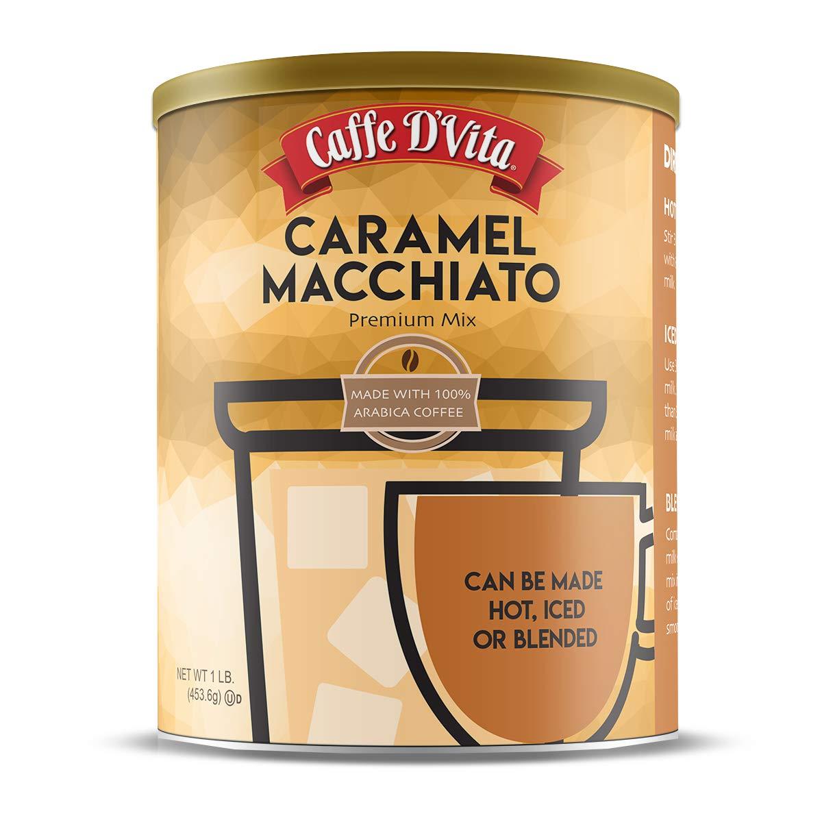 Caffe D'Vita Caffe D’Vita Caramel Macchiato - Coffee Caramel Macchiato, Caramel Instant Coffee, Latte Mix, Gluten Free, No Cholesterol, No Hydrogenated Oils, Kosher-Dairy, Caramel Macchiato Coffee - 1 Lb Can