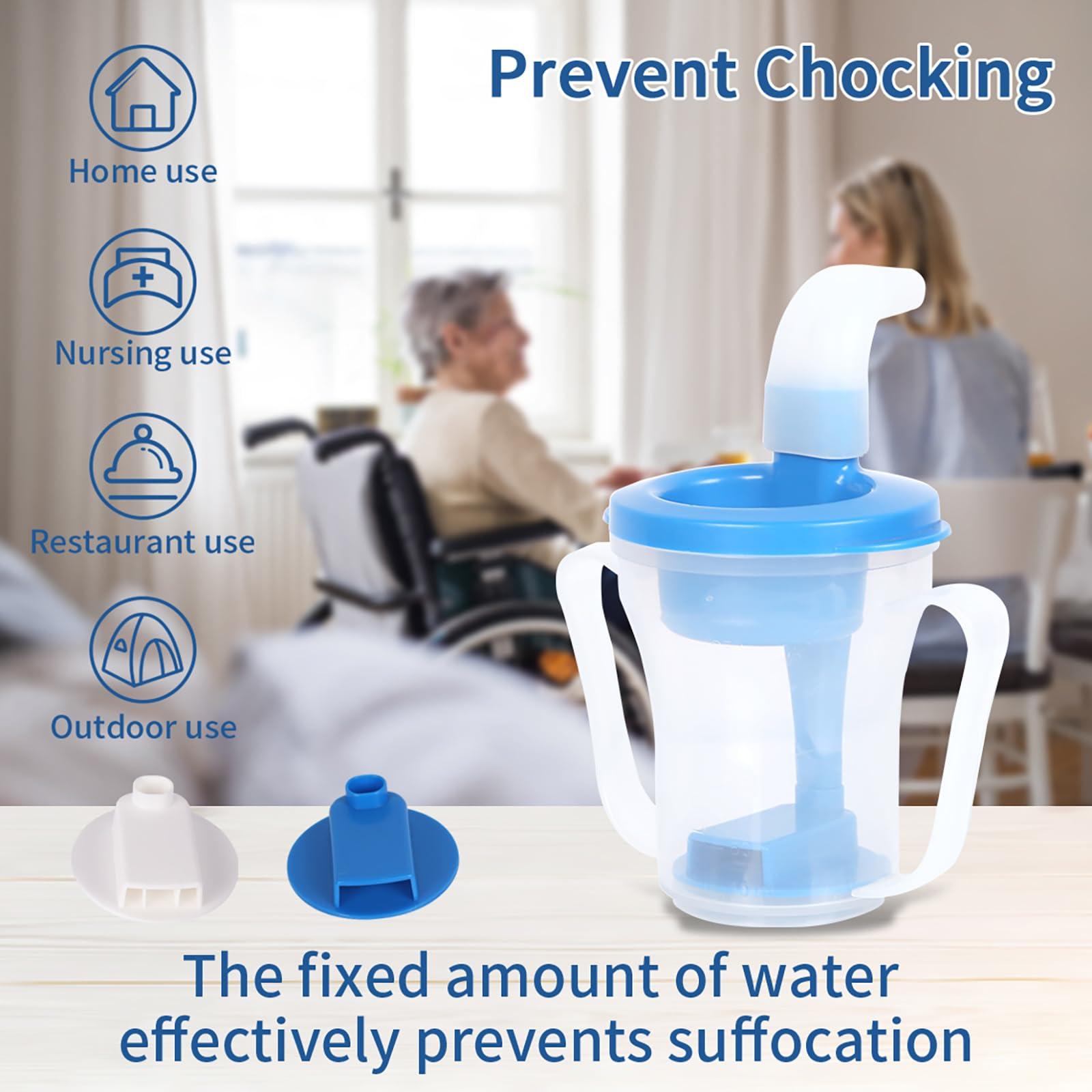 Ehucon Ehucon Dysphagia Regulating Drinking Cup, Prevent Choking for Dysphagia/Dementia/Elderly,Dispenses 5~10cc or 10~15cc of Liquid Each time,Spill-Proof (Blue-Pack of 1 Count)