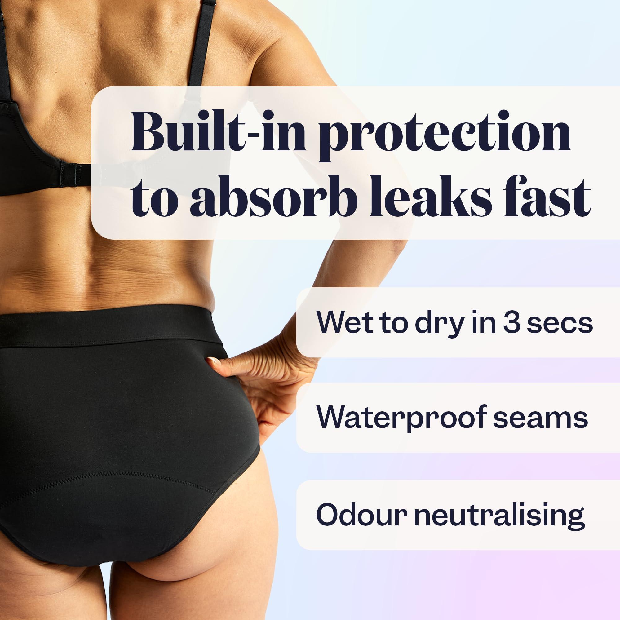 Jude Jude Reusable Incontinence, Period & Postpartum Underwear for Women | Leakproof, Fast-Absorbing, Soft & Breathable | Machine Washable | Full Brief (Black - Small)