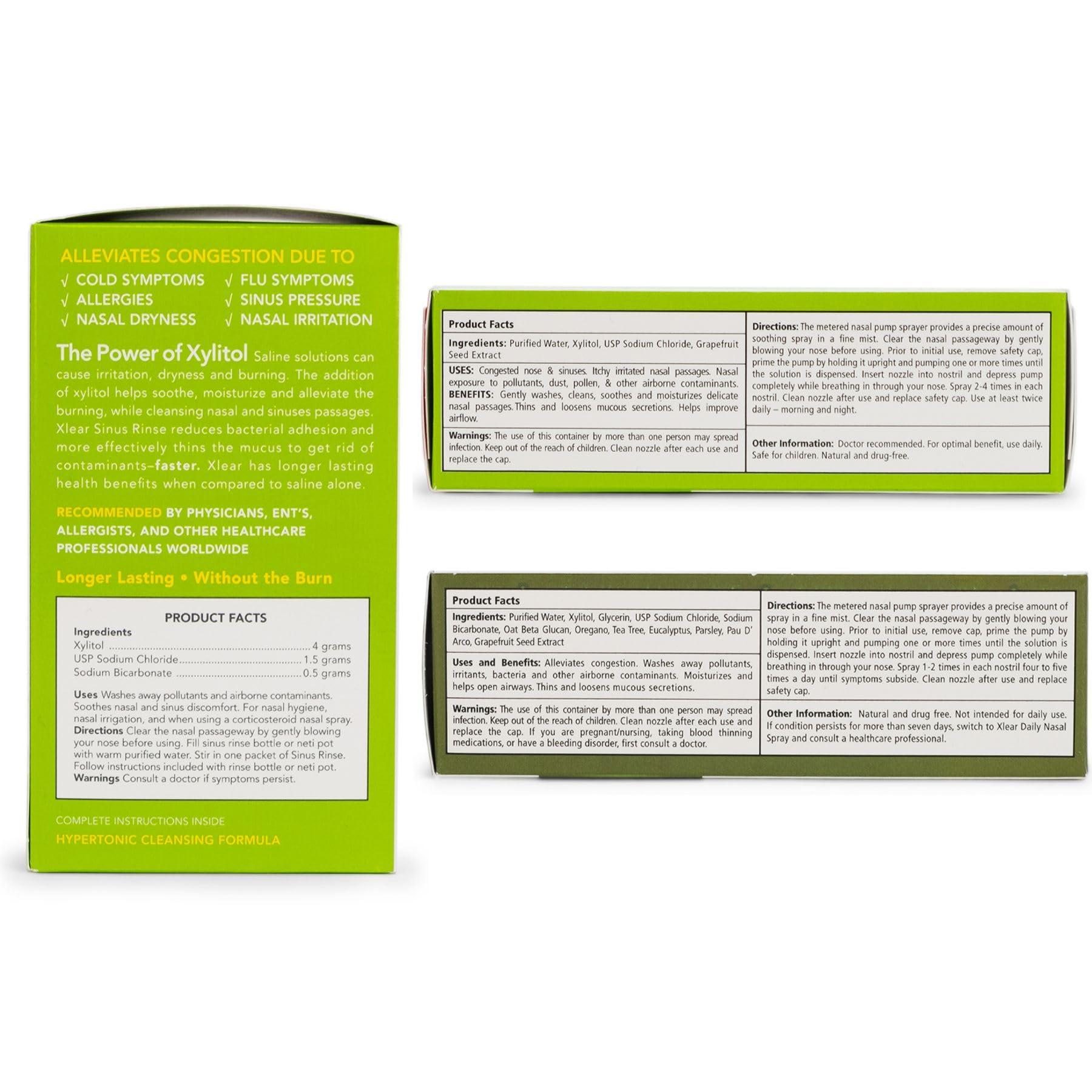 Xlear Xlear Dry Nose Relief Kit, All Day Dry Nose Rescue Kit Including Xlear Nasal Spray with Xylitol, Xlear Rescue Nasal Spray, Xlear Nasal Rinse Neti Pot and 50 Refill Packets