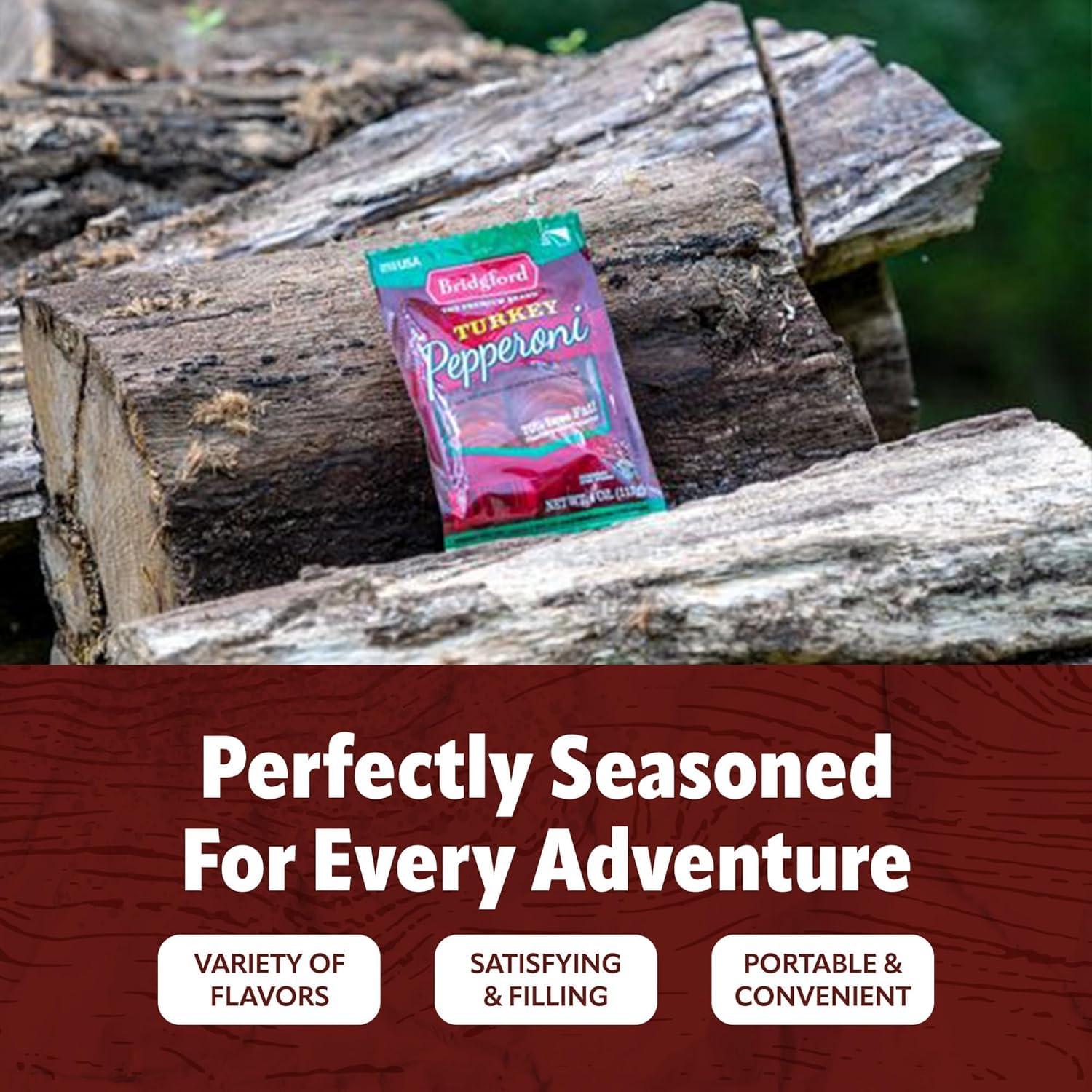 Bridgford Bridgford Sliced Turkey Pepperoni 4 oz Pack of 4 - Pepperoni Slices for Pizza and Sandwiches - Naturally Smoked Turkey Pepperoni for Low-Carb Keto Diets - Healthy Pepperoni Alternative for Snacking