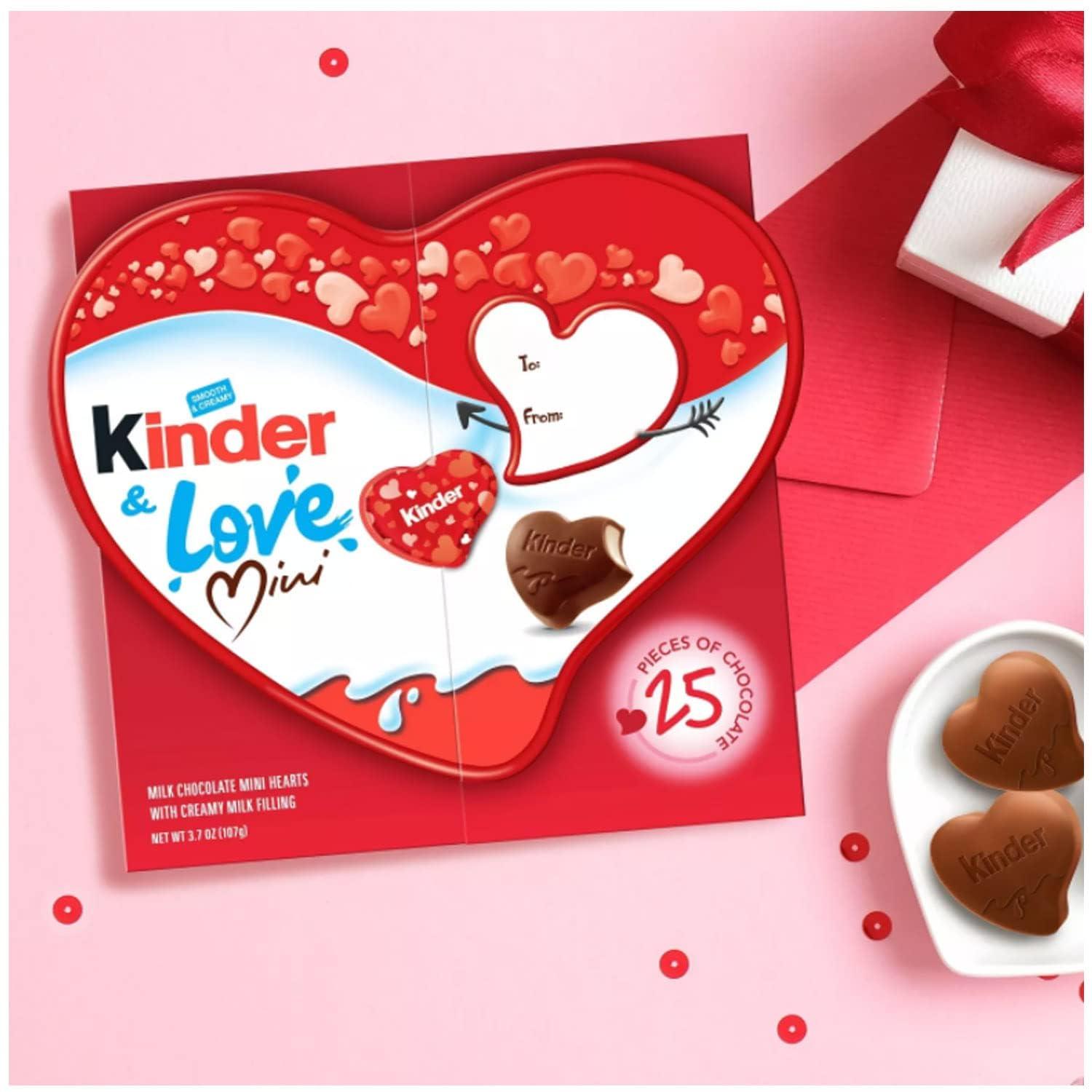 Kinder Kinder & Love Gift Box, 25 Mini Milk Chocolate Hearts, Valentine\'s Gift, 3.7 oz