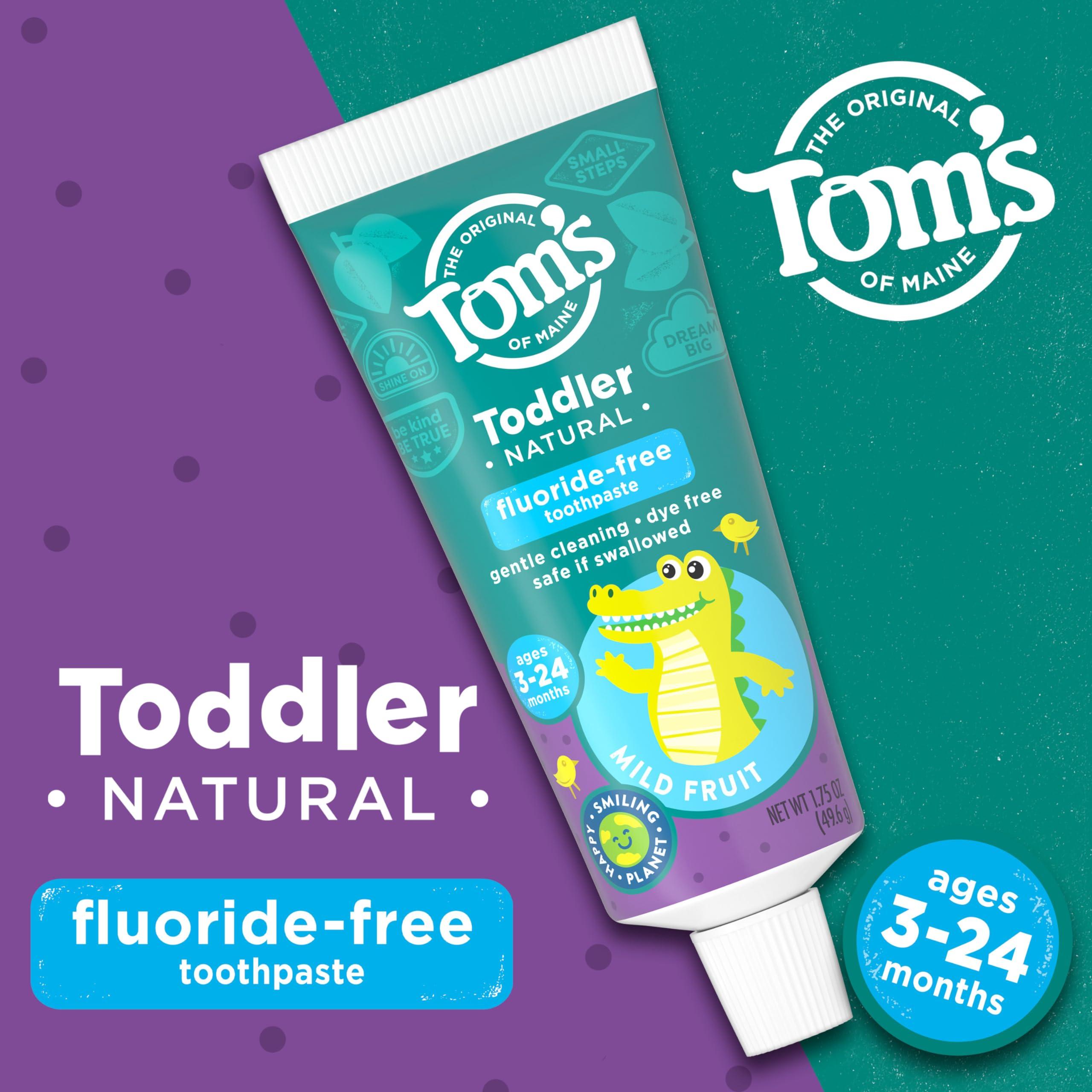 Tom's of Maine Tom\'s of Maine Fluoride-Free Toddler Training Toothpaste, Mild Fruit, 1.75 oz. 3-Pack (Packaging May Vary)