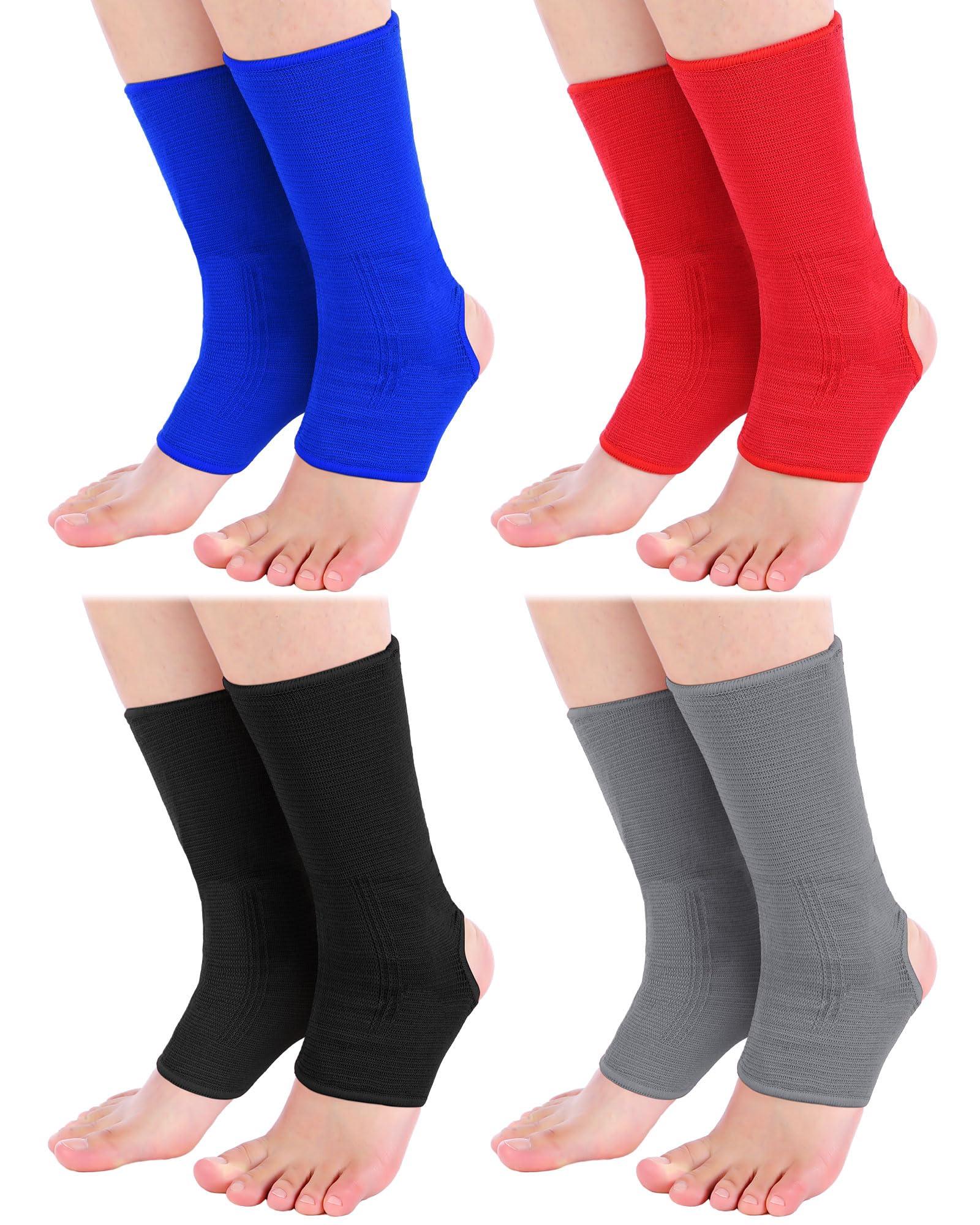 Handepo Handepo 4 Pairs Muay Thai Ankle Wraps MMA Compression Foot Sleeve Ankle Braces Sock Support for Men Women Kickboxing Martial Arts Gym Running Sports(Black, Red, Blue, Gray)