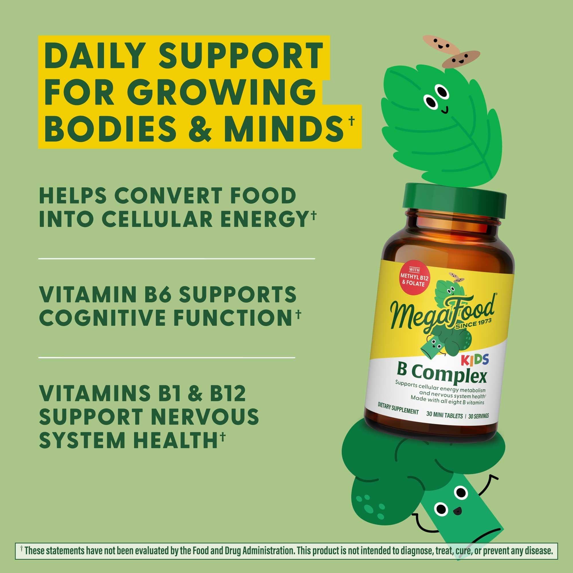 MegaFood MegaFood Kids B Complex - B Complex Vitamin Supplement, 8 B Vitamins - Vitamin B6, Vitamin B12, Folate, Biotin & More, Supports Cellular Energy Production, Vegetarian, Gluten Free 30 Mini Tablets