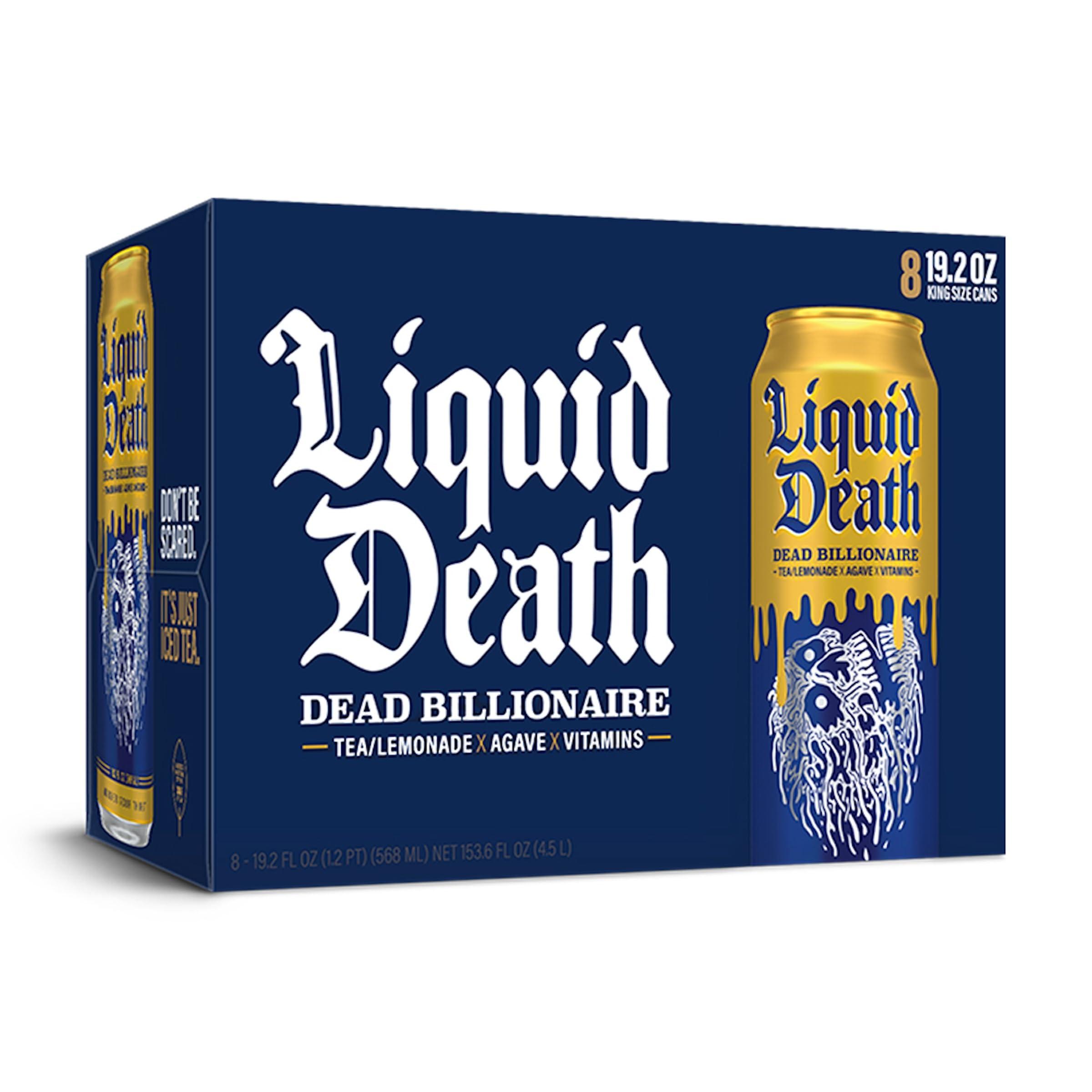 Liquid Death Liquid Death, Dead Billionaire Iced Tea, 8-Pack (King Size 19.2oz Cans), Half Lemonade Half Black Tea Sweetened With Real Agave, B12 & B6 Vitamins, Low Calorie & Low Sugar