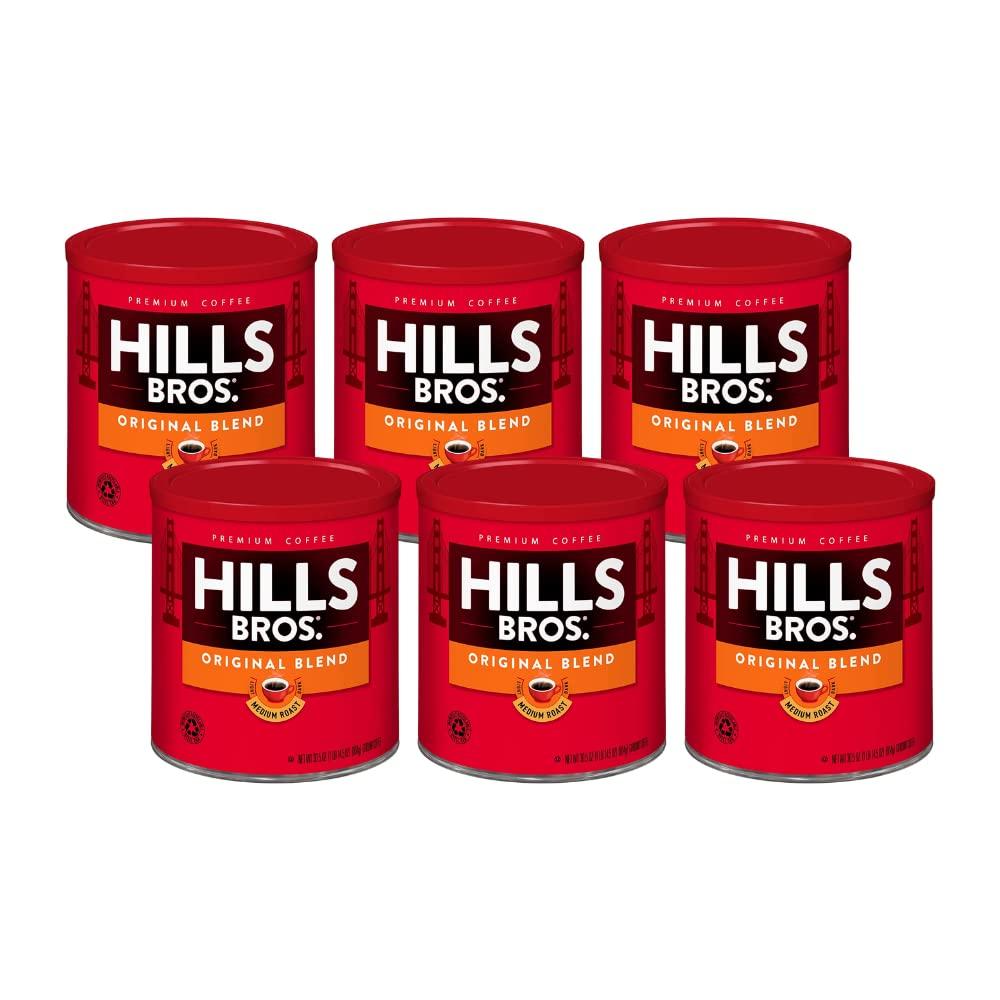 Hills Bros Hills Bros Original Mild Blend Ground Coffee, Light Roast, Smooth and Balanced for a Rich Light Coffee Taste 30.5 Ounce (Pack of 6)