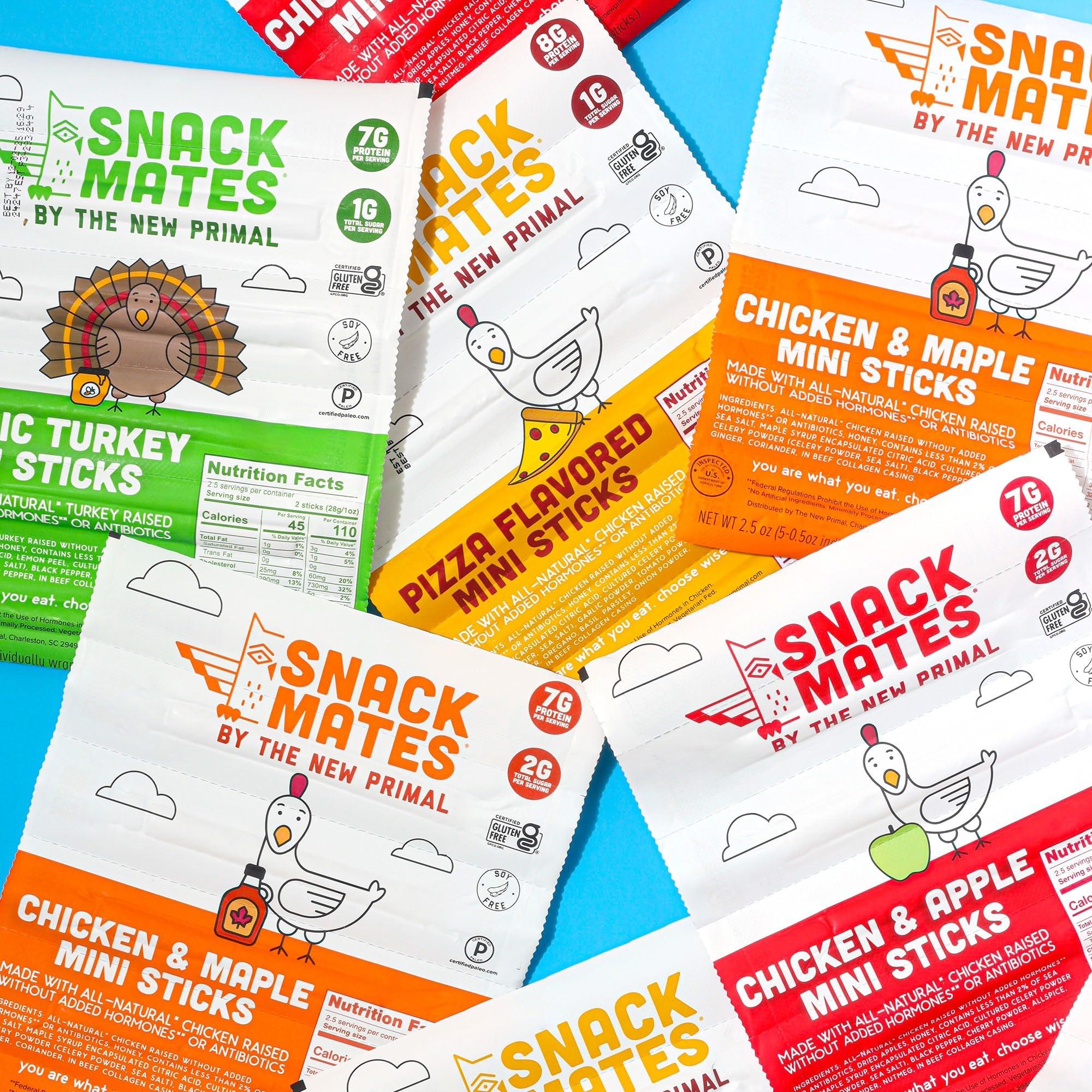 The New Primal The New Primal Snack Mates Chicken & Maple Sticks, Gluten Free Healthy Snacks for Kids, Low Sugar High Protein Back to School Snacks, Mini Paleo Jerky Meat Stick, 7g Protein, 50 Calories, 15 Pack