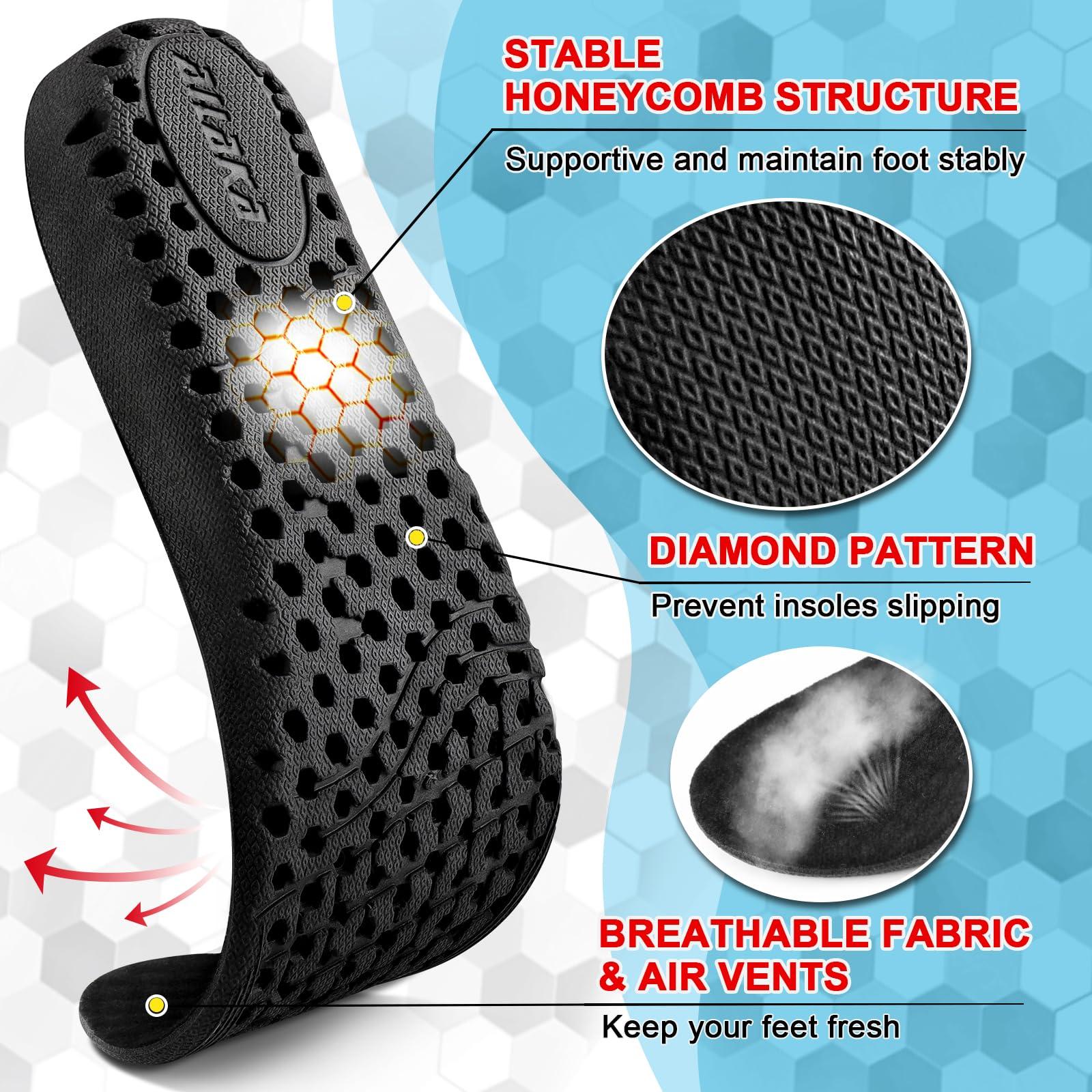 Ailaka Ailaka Height Increase Insoles for Men Women, Honeycomb Shock Absorbing Cushion Insoles, Replacement Full Length Sports Shoe Height Inserts Height Elevation