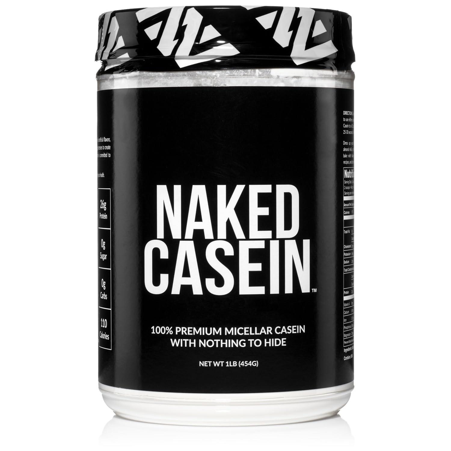 NAKED nutrition Naked Casein - 1Lb Micellar Casein Protein - Bulk, Gmo-Free, Gluten Free, Soy Free, Preservative Free - Stimulate Muscle Growth - Enhance Recovery - 15 Servings