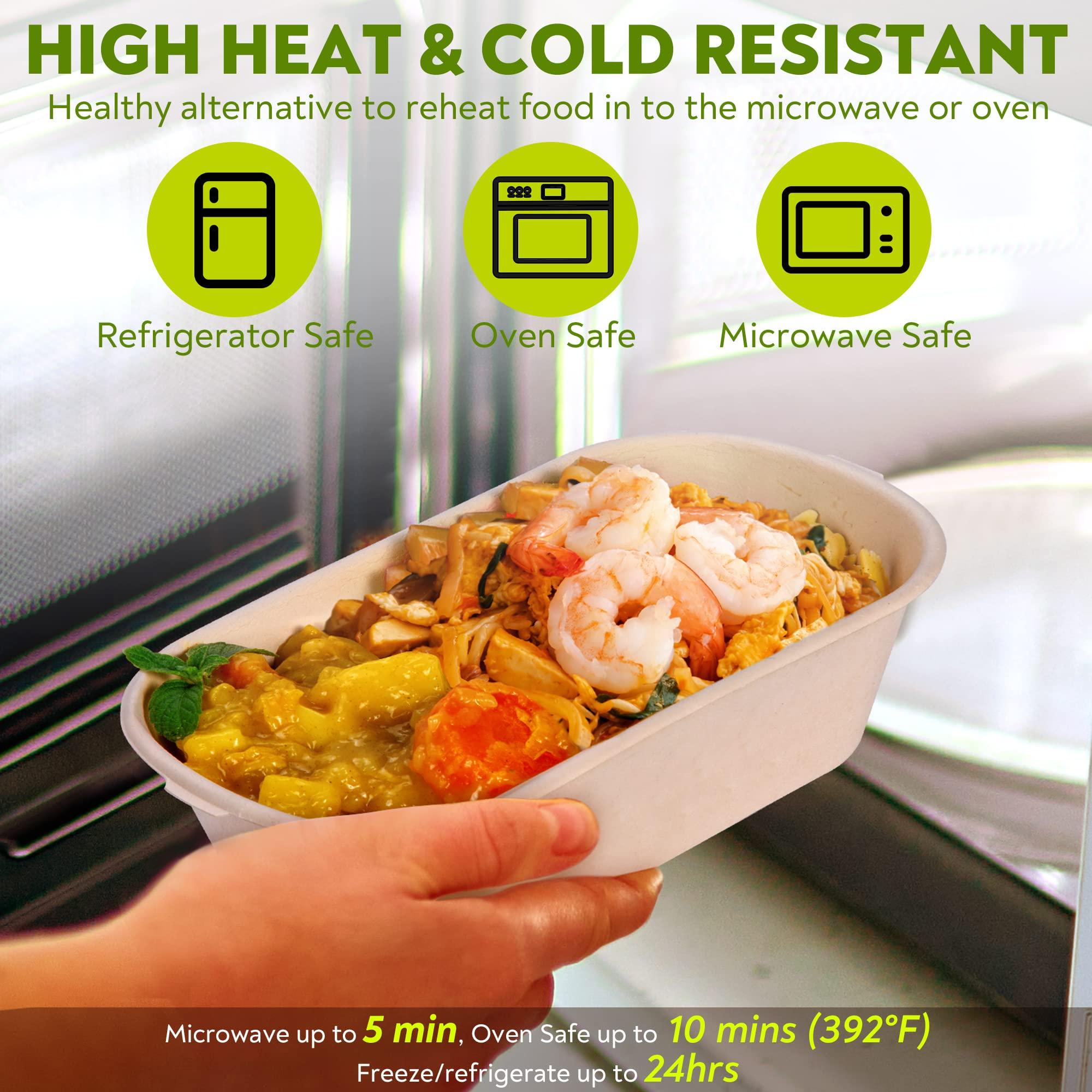 Enviro Safe Home 37 Oz Bamboo Disposable Food Containers, 50 Pack - Heavy Duty, Microwavable, Oven Safe - Perfect For Meal Prep, Salads, Lunch, To Go Food - Biodegradable (Brown)