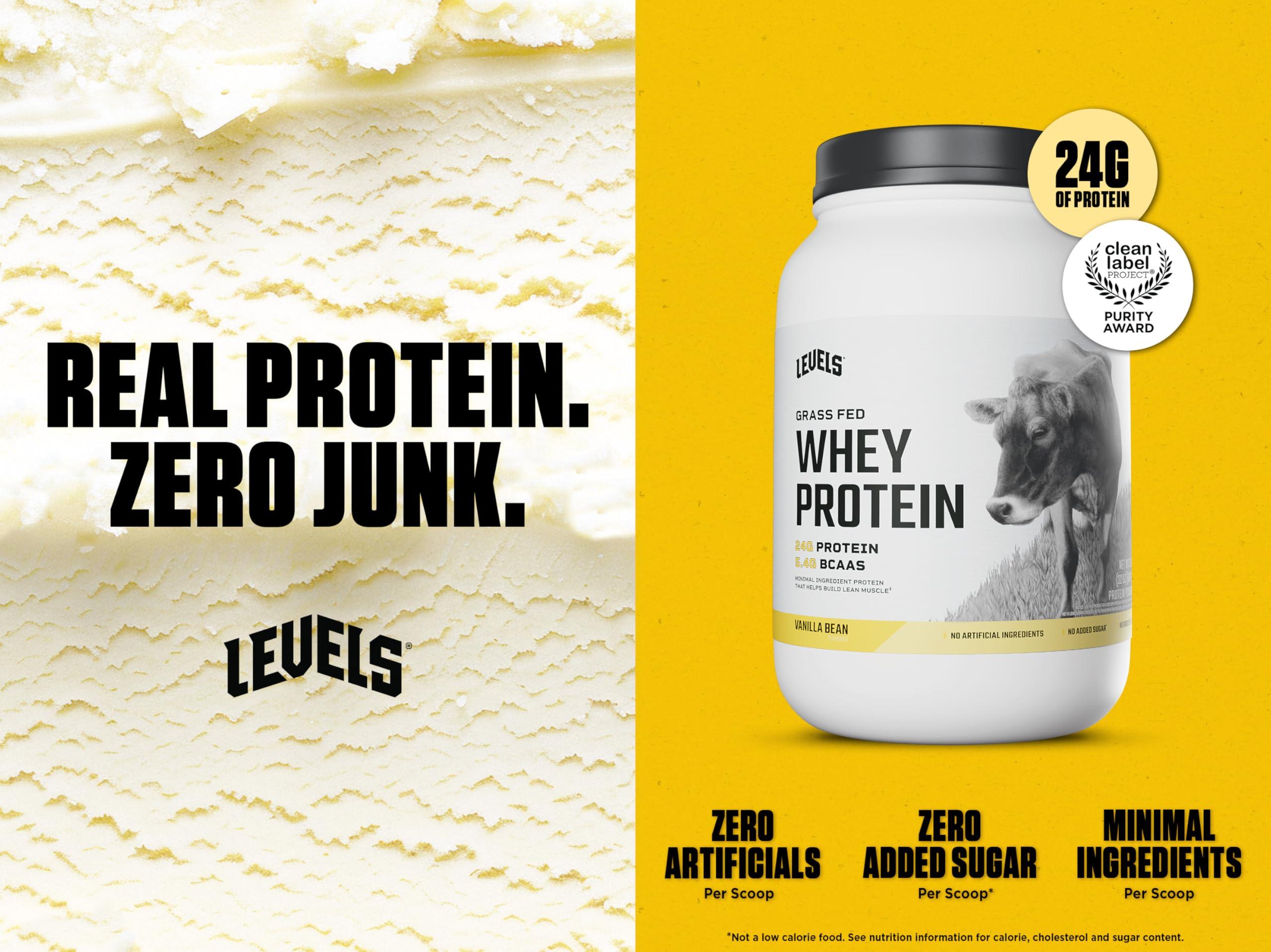Levels Nutrition Levels Grass Fed Whey Protein, No Artificials, 24G of Protein, Vanilla Bean, 2LB