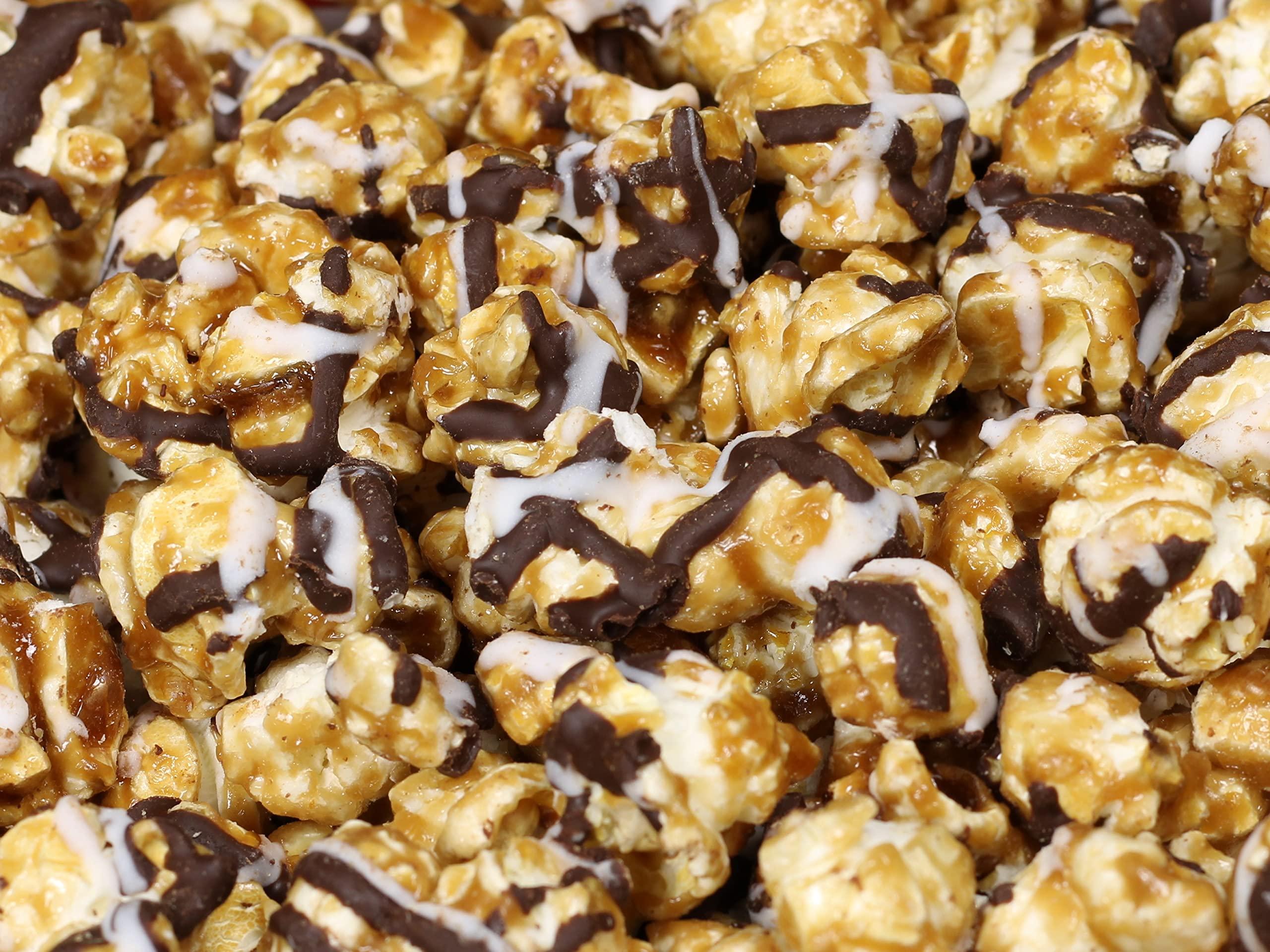 It's Delish Gourmet Chocolate Zigzag Popcorn by Its Delish, 2 lbs Bulk Bag – Festive Caramel Air Popped Sweet Crunchy White & Dark Drizzle Glazed Carmel Corn Snack, Parties - Gluten Free, Vegan, Kosher