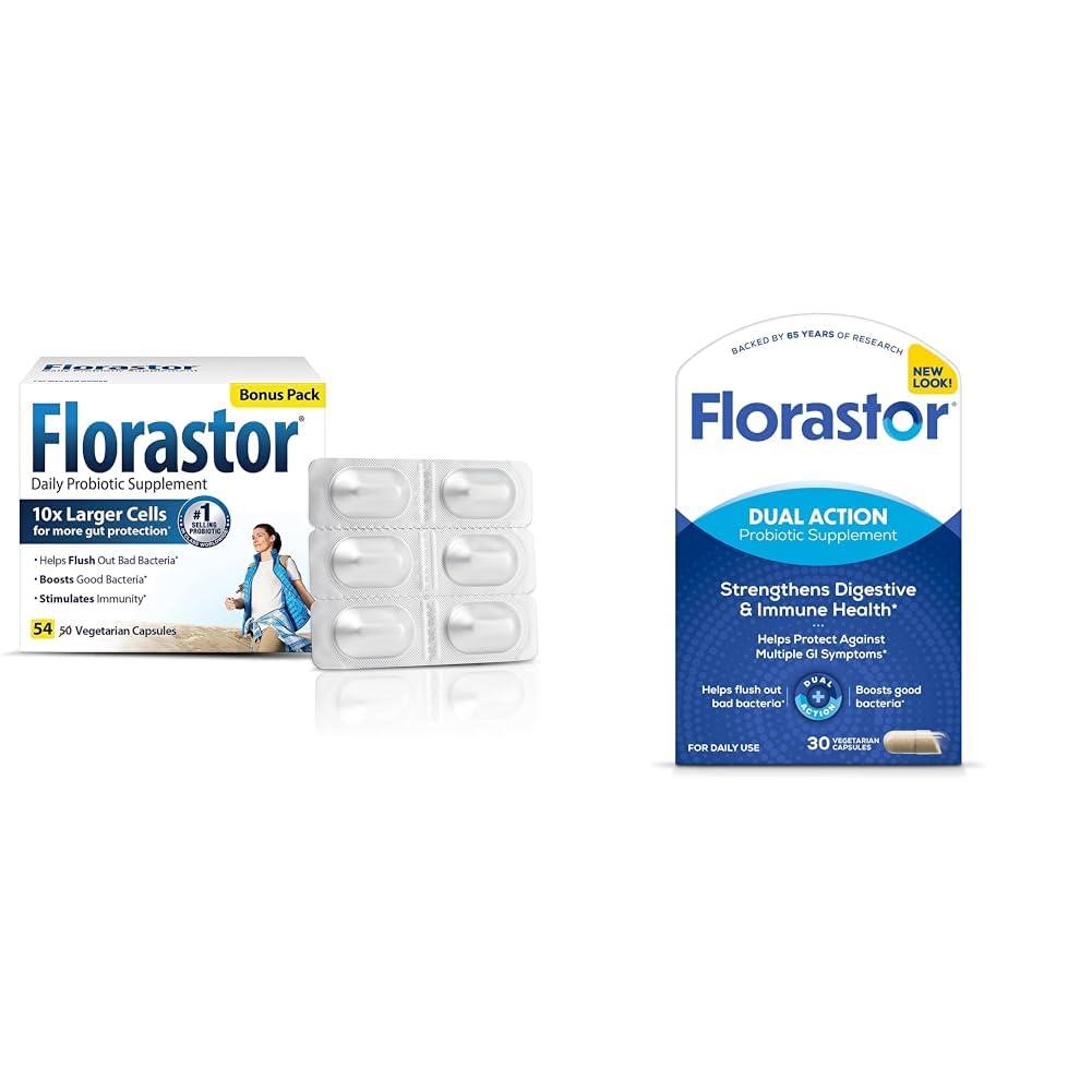 Florastor Florastor Probiotics Digestive & Immune Health Bundle with 54 & 30 Capsules, Probiotics for Women & Men, Helps Flush Out Bad Bacteria & Boosts Good with Saccharomyces Boulardii CNCM I-745 Strain