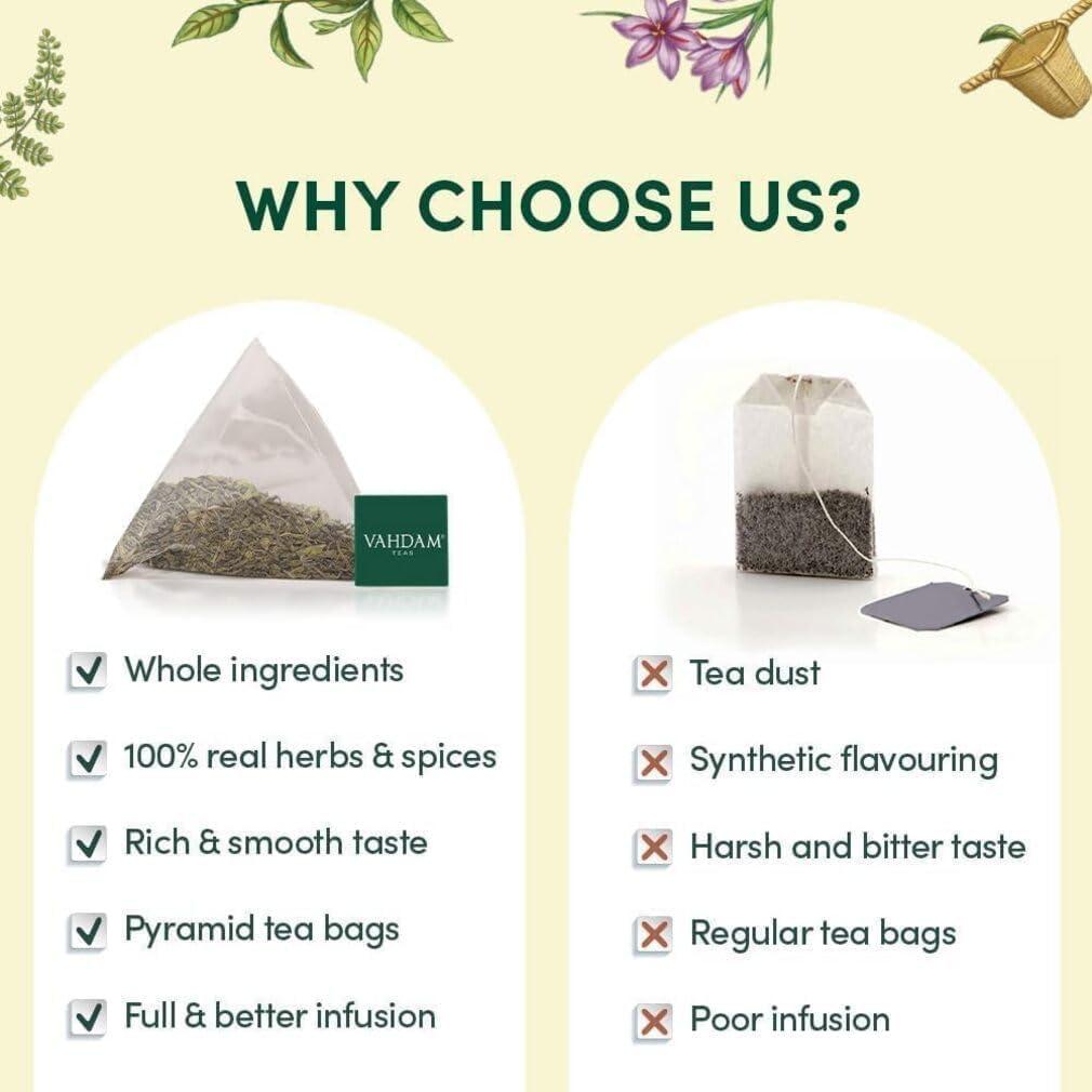 VAHDAM VAHDAM, Green Tea Variety Pack Sampler Assortment (60 Pyramid Tea Bags, 6 Flavor) | Non-GMO Project Verified Premium Tea with No Artificial Ingredients