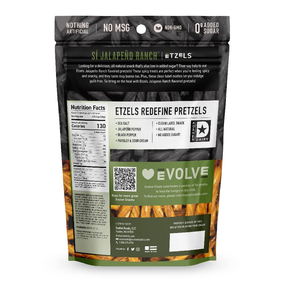Evolve Etzels Bite Size Seasoned Pretzels, Clean Label, Non-GMO, No Corn Syrup, No MSG, 0-2g Added Sugar, Pure Natural Flavor, Nothing Artificial (Single, Originally Original)