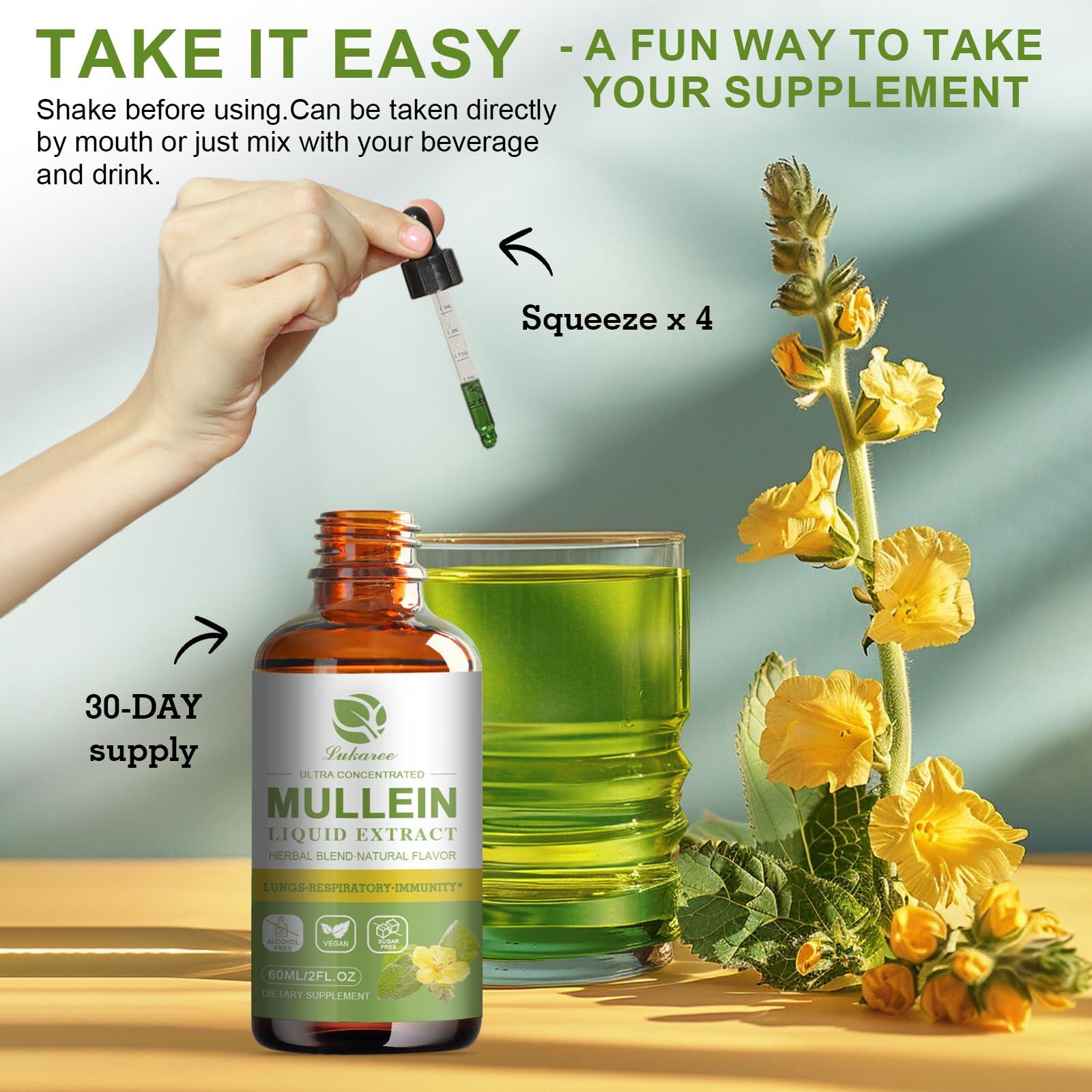 Lukaree Mullein Drops for Lungs, Lung Detox & Cleanse, Vegan Mullein Leaf Extract Tincture with Chlorophyll Elderberry, etc, Natural Herbal Supplement for Respiratory, Immune, 30 Servings