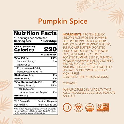 ALOHA ALOHA Organic Plant Based Protein Bars - Pumpkin Spice, Vegan, Low Sugar, Gluten-Free, Low Carb, Non-GMO, No Stevia, No Erythritol - LIMITED EDITION, 12 Count (Pack of 1)