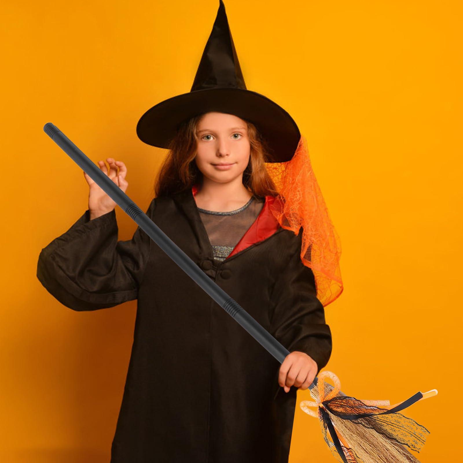 LOGOFUN LOGOFUN Halloween Witch Broom Witch Broomstick with Ribbon Plastic Witch Broom Prop for Kids Adults Party Cosplay Costume Accessories - Orange