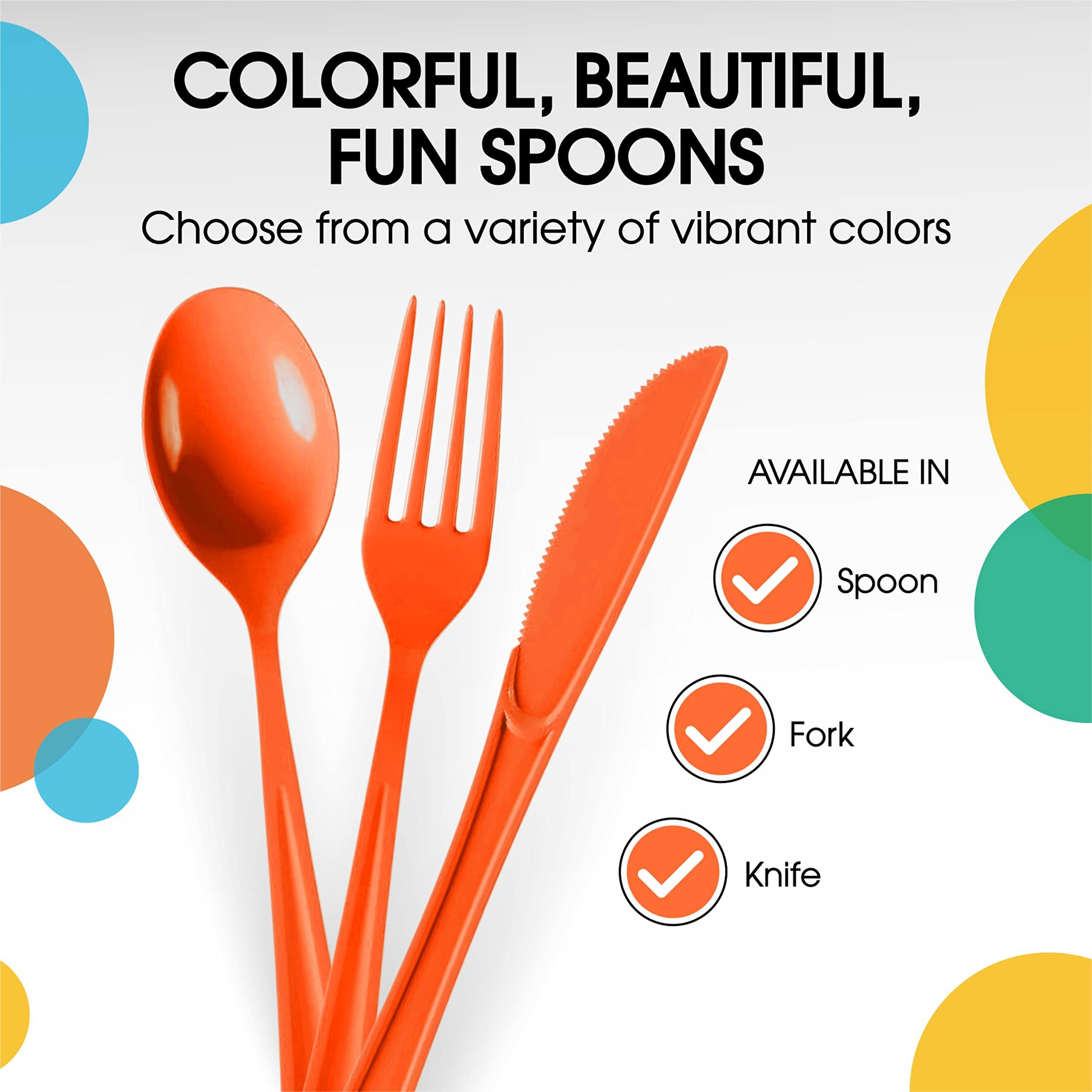 Exquisite Disposable Orange Plastic Spoons 50 Pcs - Heavy Duty Orange Plastic Disposable Cutlery - Orange Disposable Flatware, Orange Plastic Silverware, Plastic Spoons Orange Exquisite
