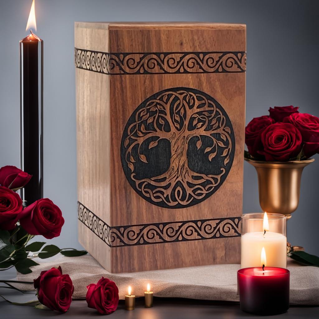 Prime Art Prime Art Wooden Urns for Human Ashes Tree of Life Urns Cremation Urns for Adult Ashes Funeral Urns Wooden Pet Urn Wooden Urn Box (Tree of Life Black, (Small - 8\" Hx4.75 W (115 Cu/in))