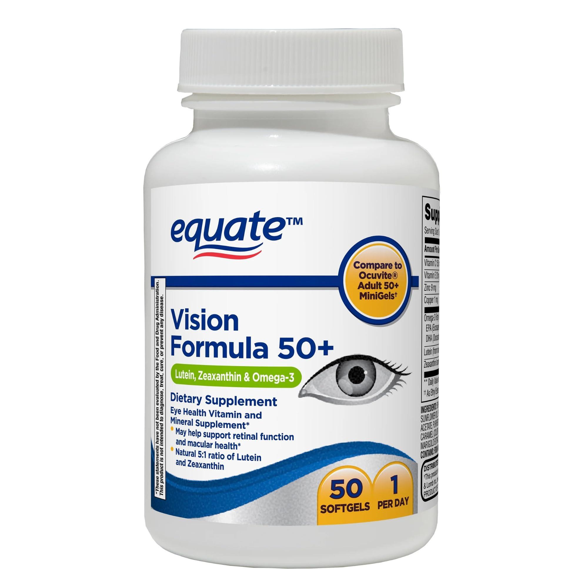 Create and Bundle Equate Vision Formula 50 + Soft Gels Dietary Supplement - 50 Count + CreativeAndBundle Sticker