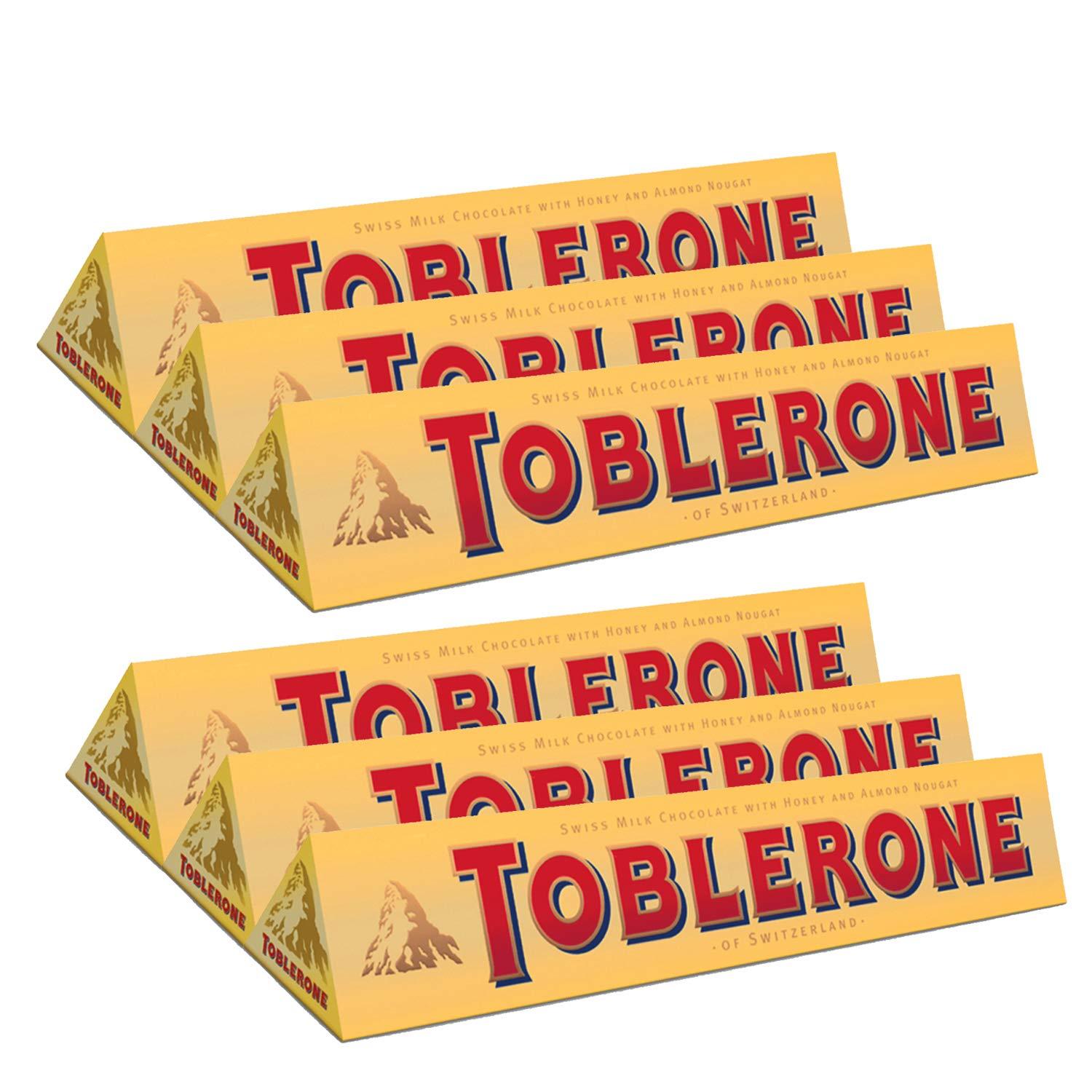 Toblerone TOBLERONE SWISS MILK CHOCOLATE WITH HONEY AND ALMOND NOUGAT 6 X 100 G BARS by Toblerone