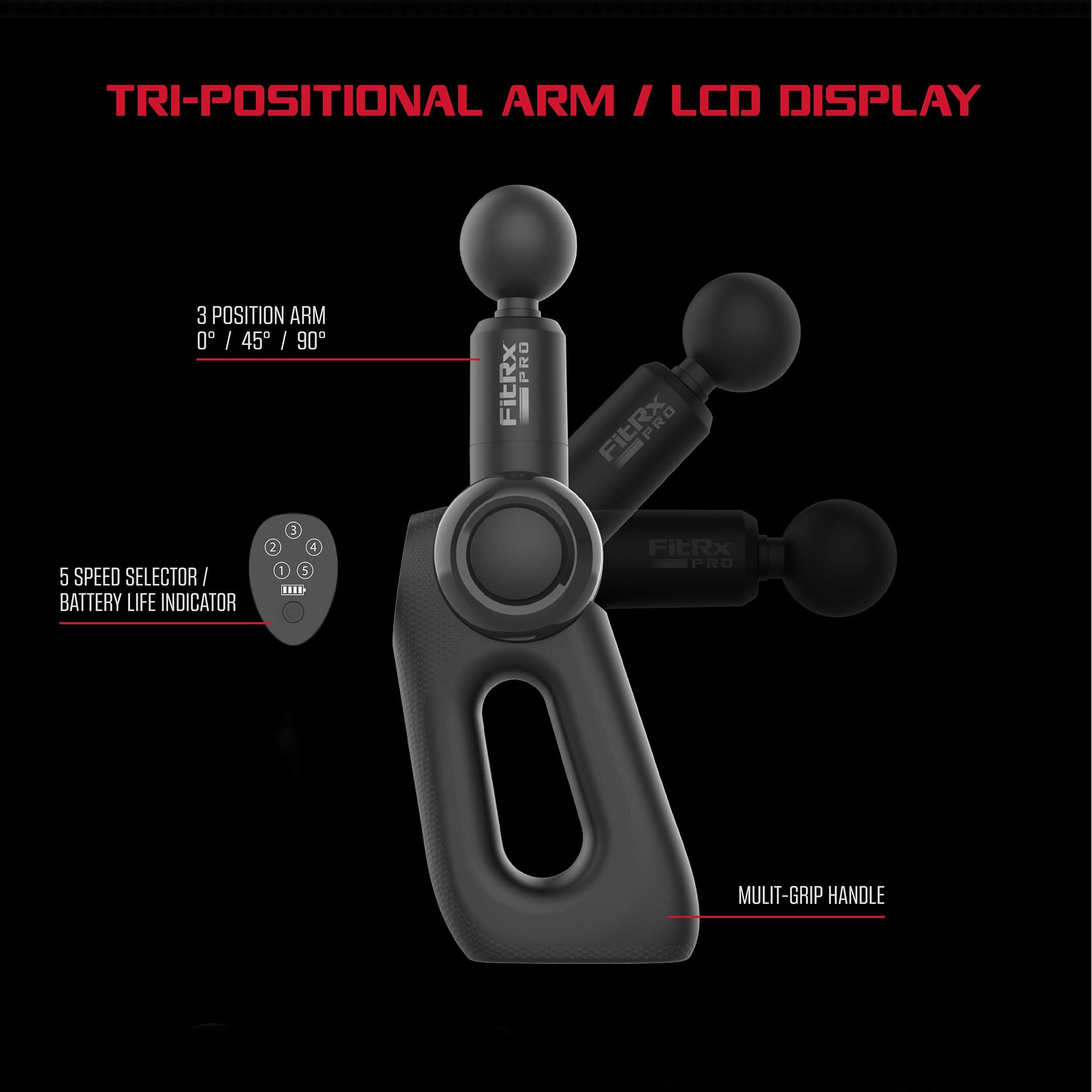 FitRx FitRx Handheld Therapeutic Percussion Massage Gun with 5 Speed Settings, 3 Arm Angles, and 4 Swappable Heads for Premium Back & Muscle Relief
