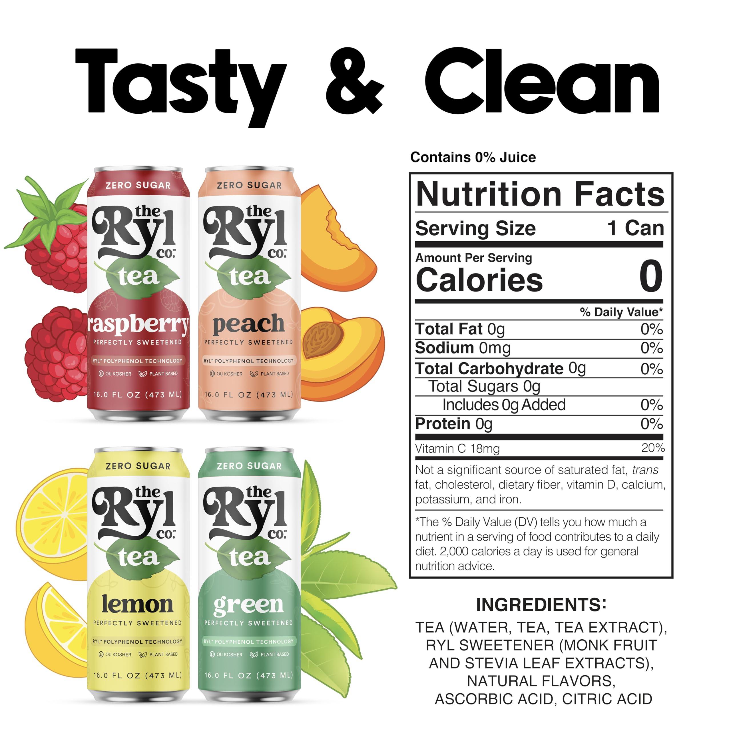 The Ryl Co Ryl Iced Tea, Variety Pack, Antioxidant Superblend, Zero Sugar, Low Carb, Zero Calorie Iced Tea, 16.0 Fl Oz (12-Pack)