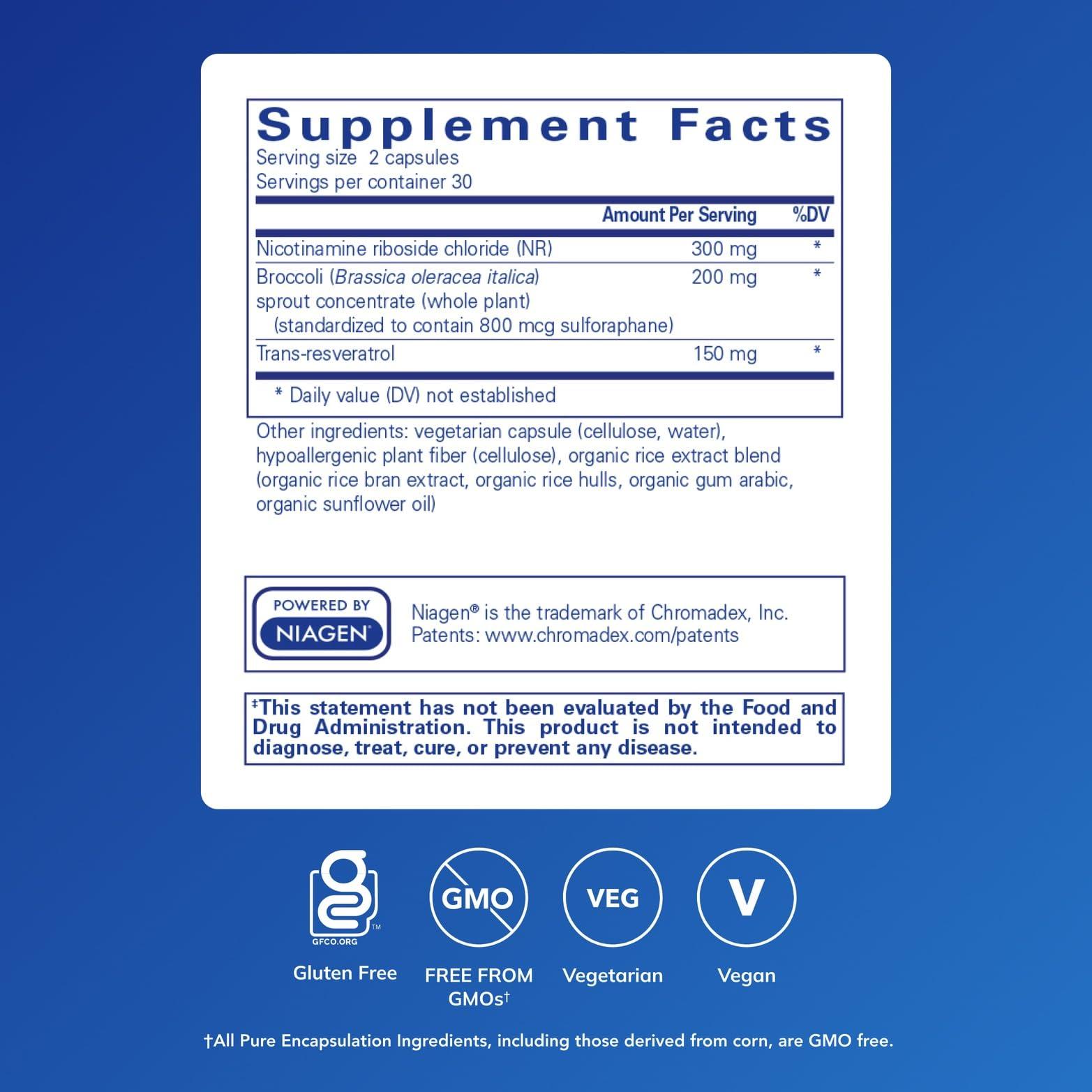 Pure Encapsulations Pure Encapsulations NR Longevity - Supports Healthy Aging. Replenishment of NAD+ & Mitochondrial Function* - with NIAGEN - Gluten Free, Non-GMO, Hypoallergenic - 60 Capsules