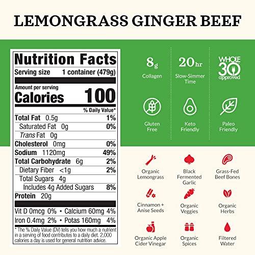 Kettle & Fire Kettle and Fire Lemongrass Ginger Beef Bone Broth, Keto, Paleo, and Whole 30 Approved, Gluten Free, High in Protein and Collagen, 6 Pack