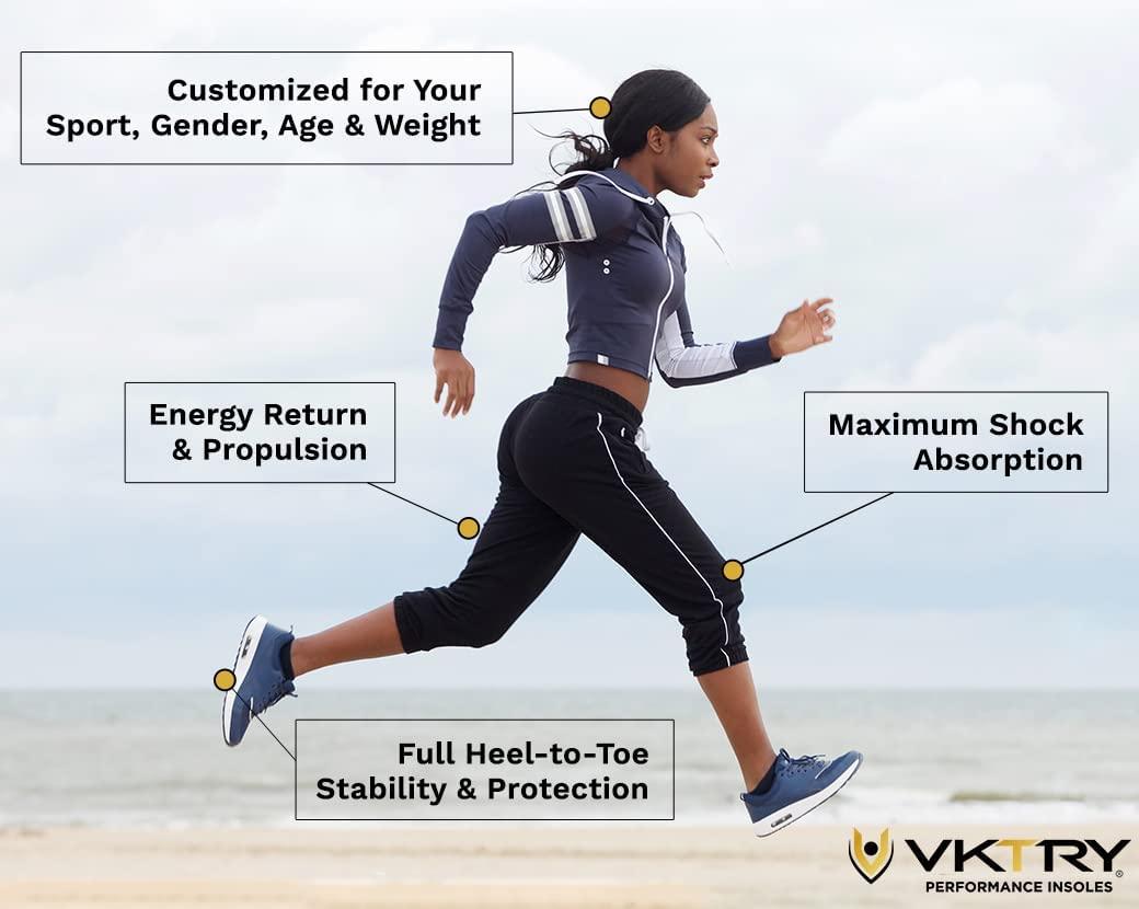 VKTRY VKTRY Performance Insoles - Silver VKs- Carbon Fiber Shock Absorbing Sport Shoe Insoles for Amateur Running, Basketball, Athletics US: Men 10-10.5, Women 12-12.5 and Booster Strap Accessory Large