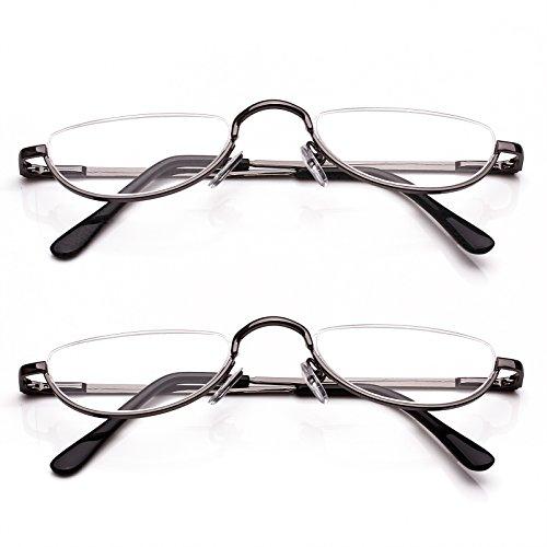 Bestum Bestum 2 Pack Reading Glasses for Mens and Womens - Comfortable Metal Frame with Spring Hinge - Pack of 2 Readers (2 Pack Grey, 1.75)