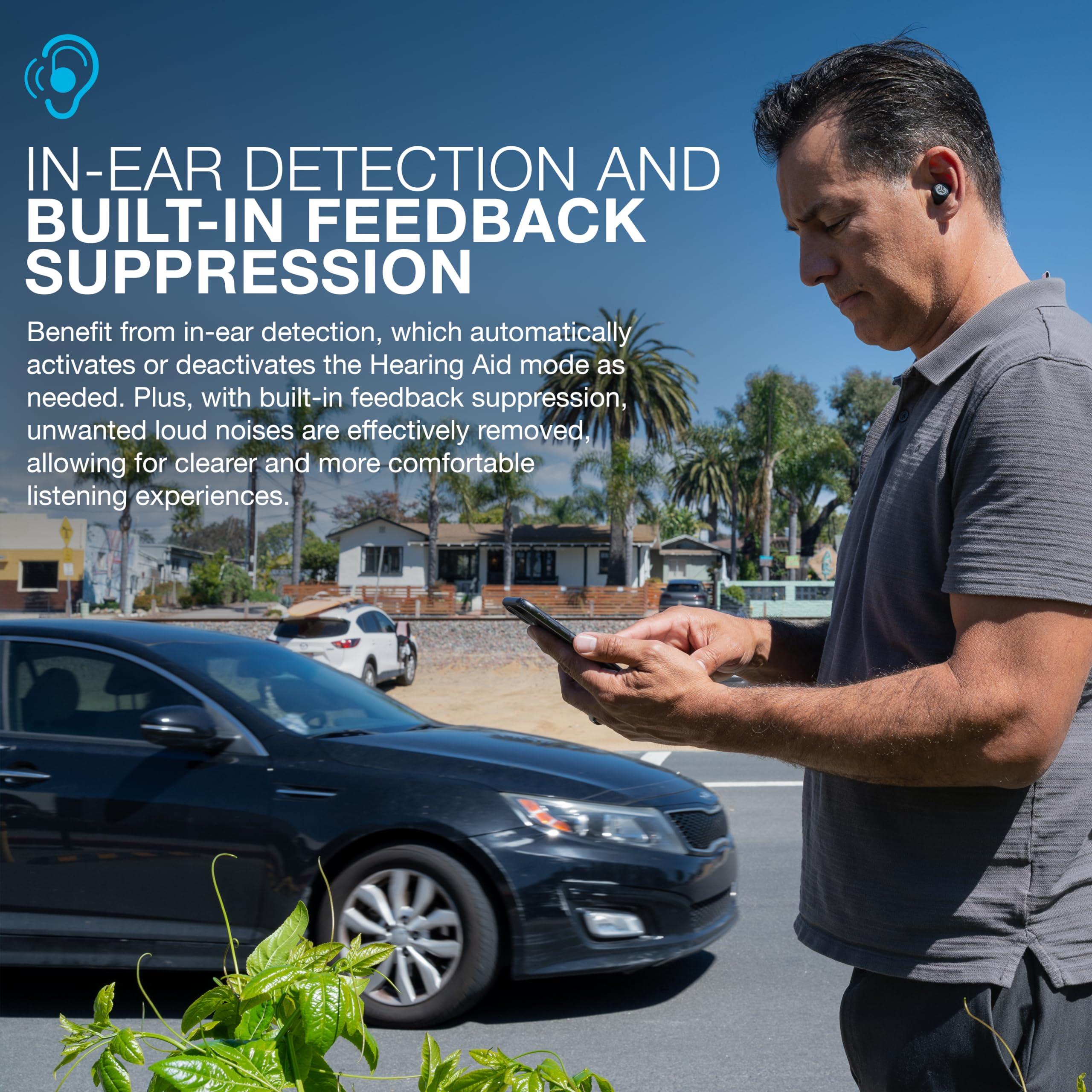 JLab JLab Hear OTC Hearing Aid & Earbuds, Graphite, Traditional Earbud Fit, Four Preset Hearing Modes, In-Ear Detection and Built-in Feedback Suppression, Independent Volume Control and Touch Controls