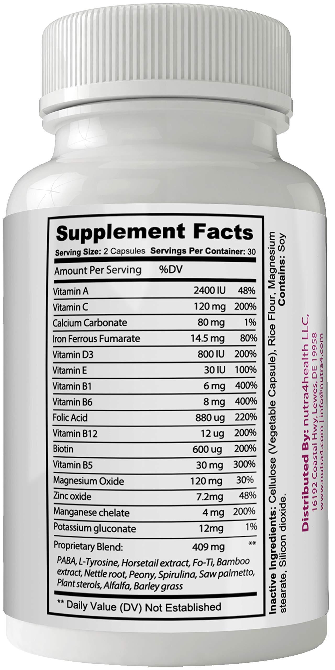 nutra4health LLC Rejuvalex Advanced Hair Growth Formula - Unique Supplement with Vitamins and Minerals with Biotin - Gluten Free 60 Capsules - Hair Lash Skin and Nails Extra Strength Formula Growth Booste