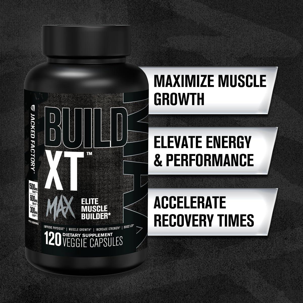 Jacked Factory Jacked Factory Build-XT Max Muscle Builder for Men and Women - ATP Supplement with Peak02 Cordyceps, KSM-66 Ashwagandha, & ElevATP for Muscle Recovery, Muscle Growth, Increased Endurance - 120 Count