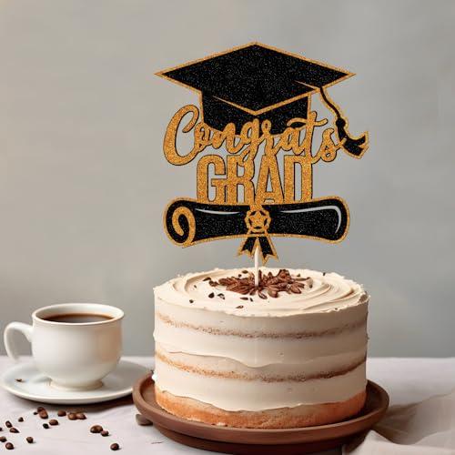 Sodasos Sodasos Glitter Congrats Grad Cake Topper,2024 Graduation Cake Topper,Congrats Grad Party Cake Decorations Supplies for Senior High School College Grad Party Supplies (Orange and black)