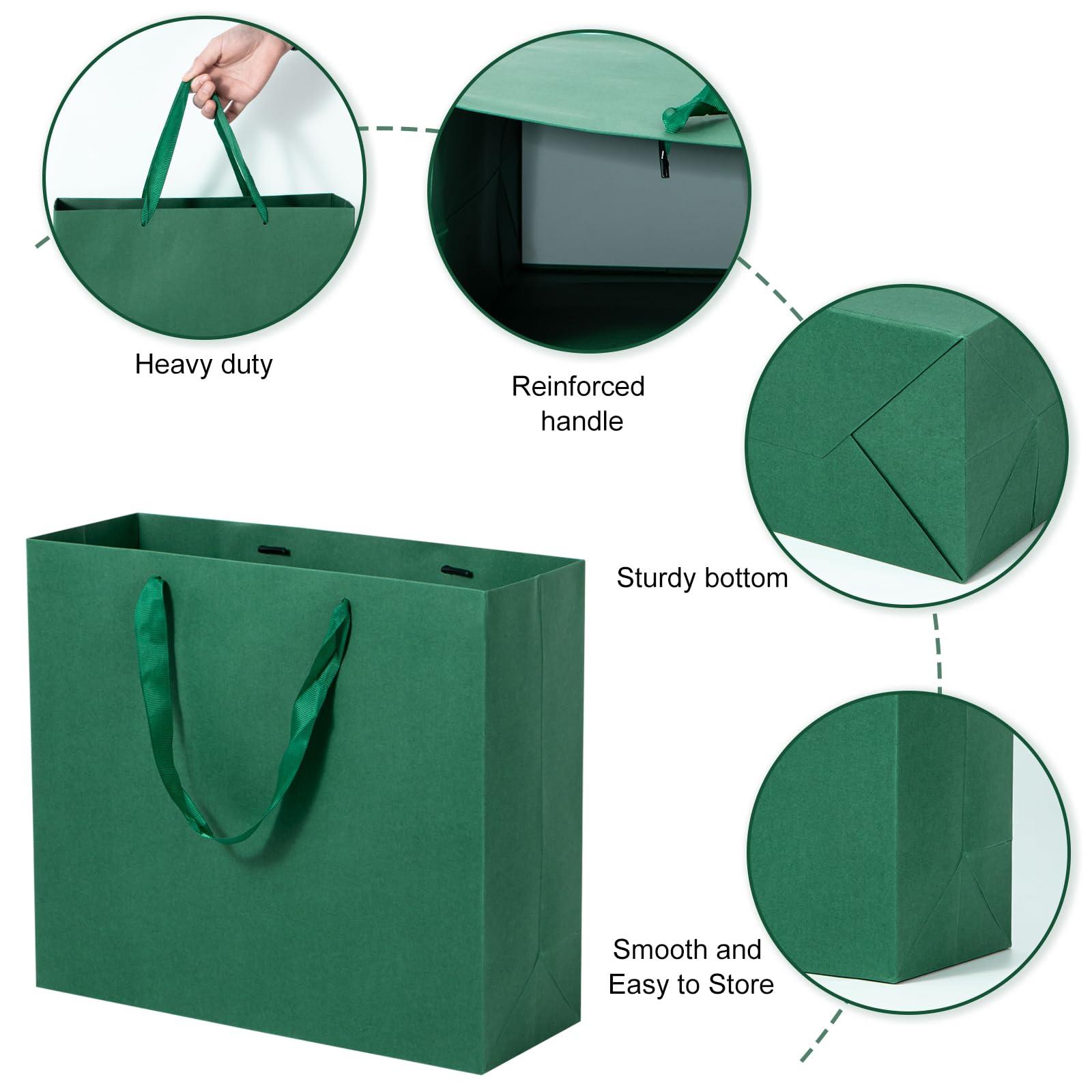 Dasofine Dasofine 20pcs Green Dark Gift Bags, Large Gift Bags 12.5\" x 4.5\" x 11\", Thick Kraft Paper Favor Bags, Gift Bags with Handles for Party, Wedding, Baby Shower
