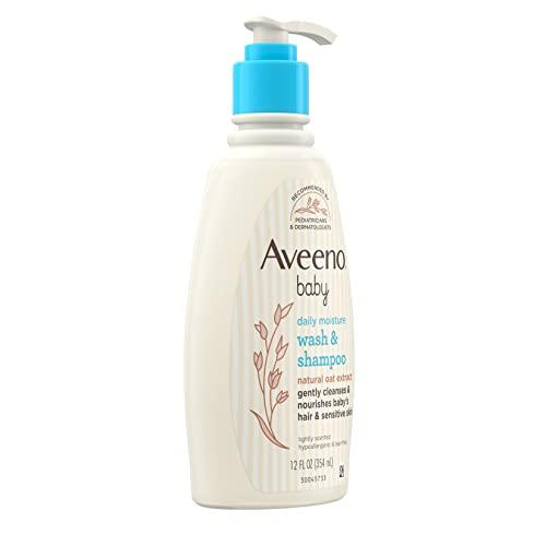 Aveeno Baby Aveeno Baby Daily Moisture Gentle Bath Wash & Shampoo with Natural Oat Extract, Hypoallergenic, Tear-Free & Paraben-Free Formula For Sensitive Hair & Skin, Lightly Scented, 12 fl. oz