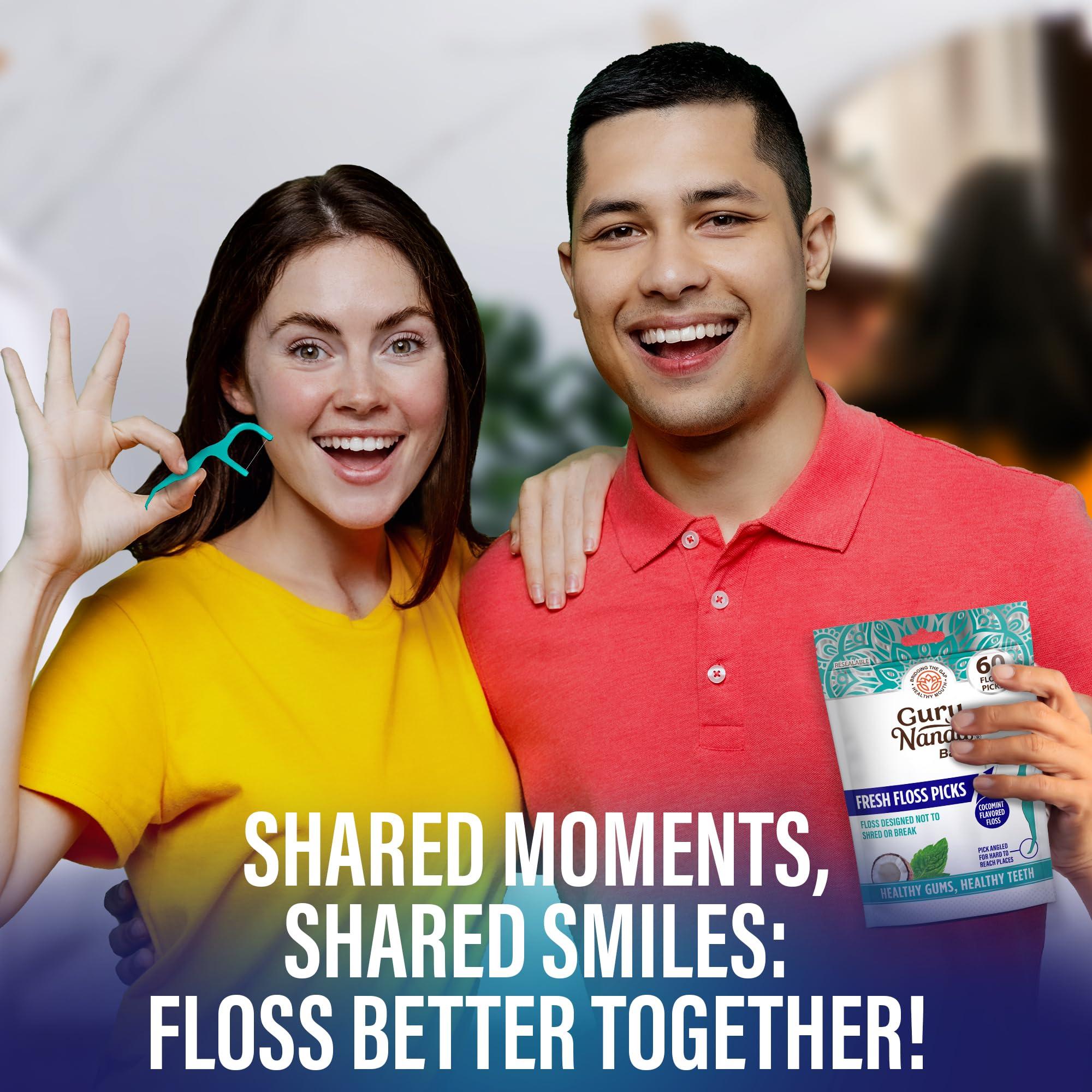 GuruNanda GuruNanda Fresh Floss Dental Picks - Non- Shred Thread with Angled Pick for Effective Plaque Removal - Dentist Recommened - Travel Friendly for Adults & Kids - 60 Pack