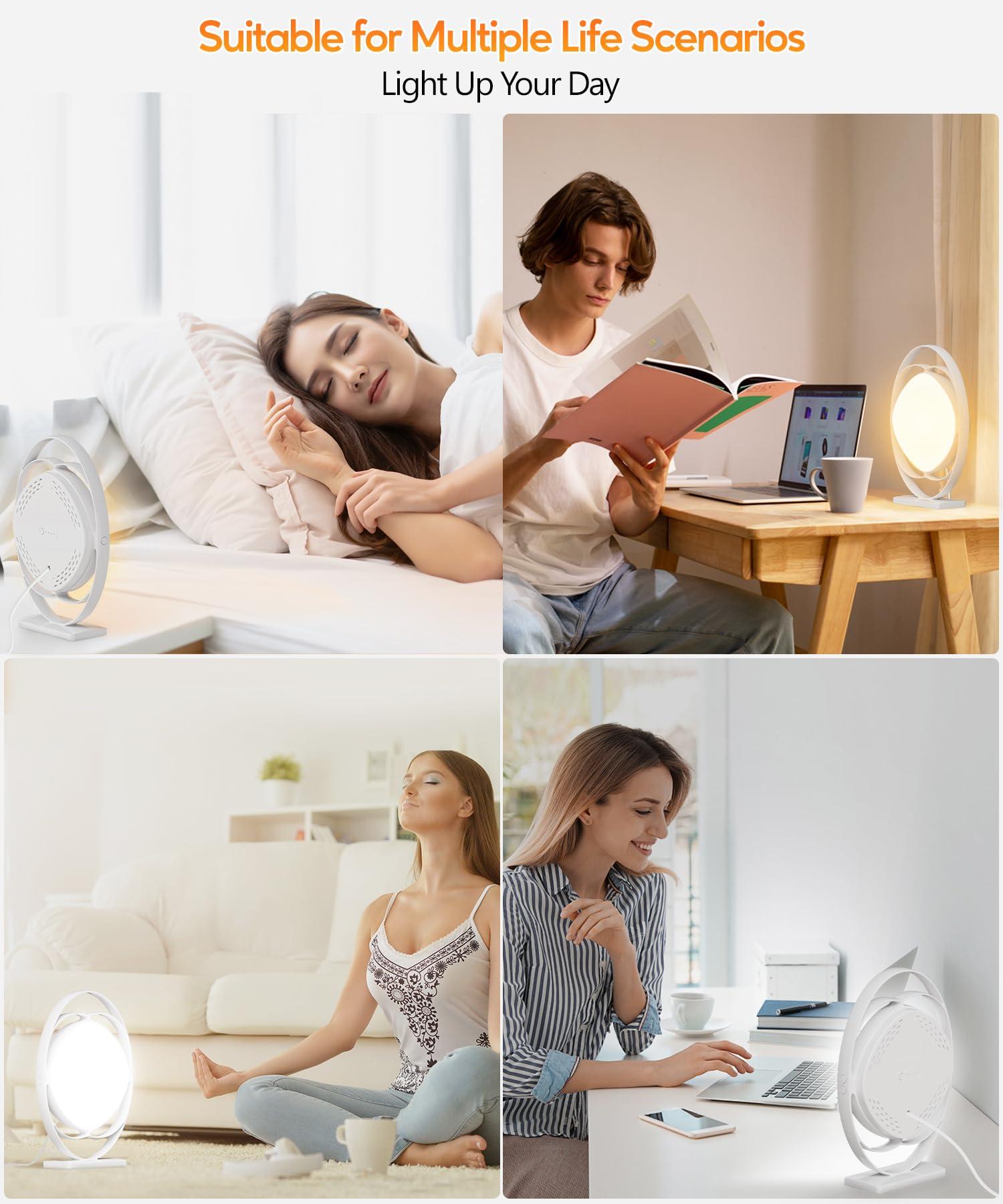 HIBOITEC HIBOITEC Light Therapy Lamp, 10000 Lux UV-Free Sun Light Therapy Lamp with 3 Color Temperature & 5 Adjustable Brightness & Timer & Memory Function, Happy Mood Light Therapy Lamp for Office Home, White
