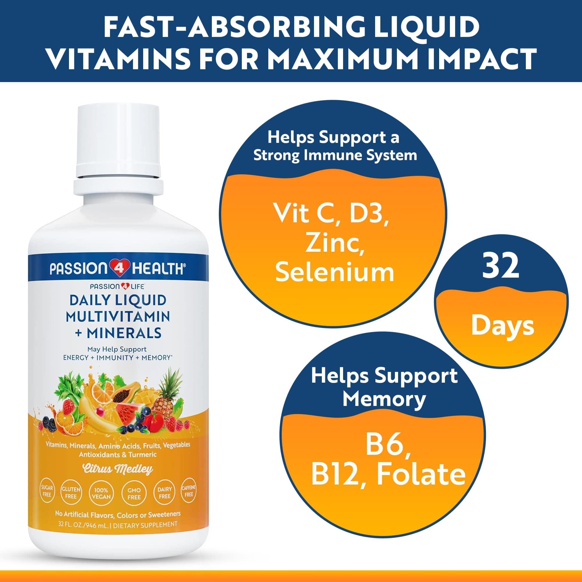 Passion 4 Life Passion 4 Life Mega Liquid Multivitamins, Trace Minerals, Amino Acids, Turmeric for Adults, Men, Women, Teens, Kids, Non-GMO, No Soy, No Dairy