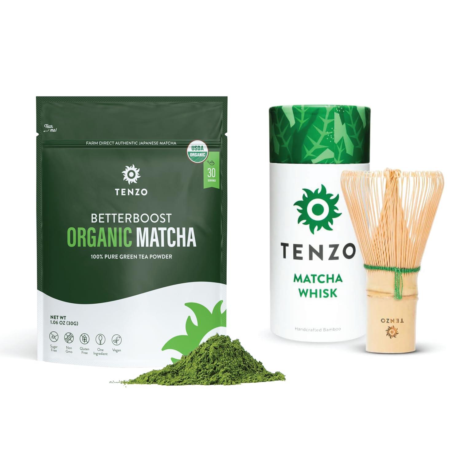 Tenzo Tea Tenzo Matcha Green Tea Powder BetterBoost (1.06 Ounce) with 100 Prong Bamboo Whisk