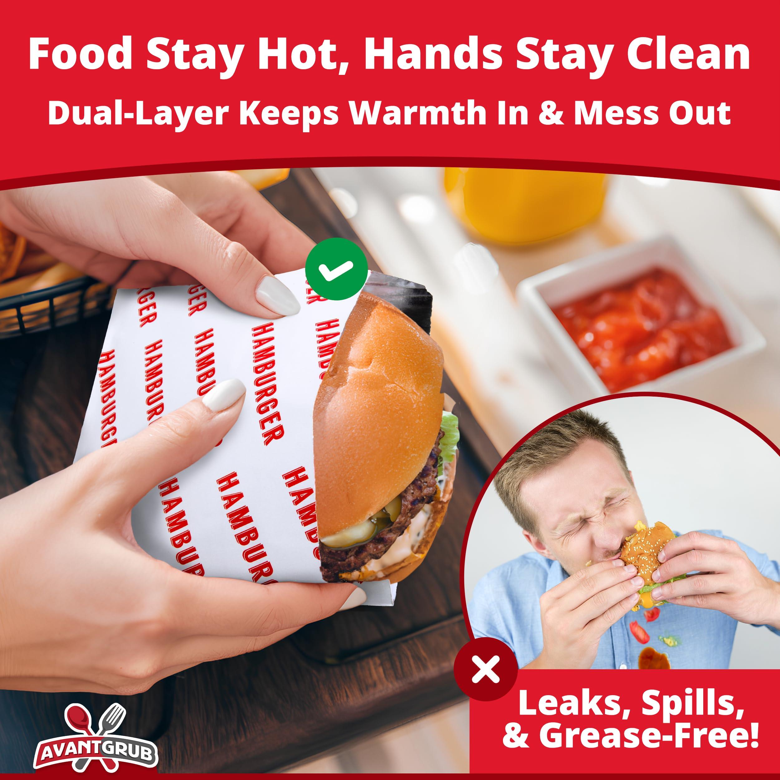 Avant Grub Retro, Grease Proof Burger Wrappers 10Pk. Insulated, Pro Quality Bulk Hamburger Bags are BPA Free. Large, Allergen Friendly BBQ Foil Paper Great Cooking Supply for Themed Party