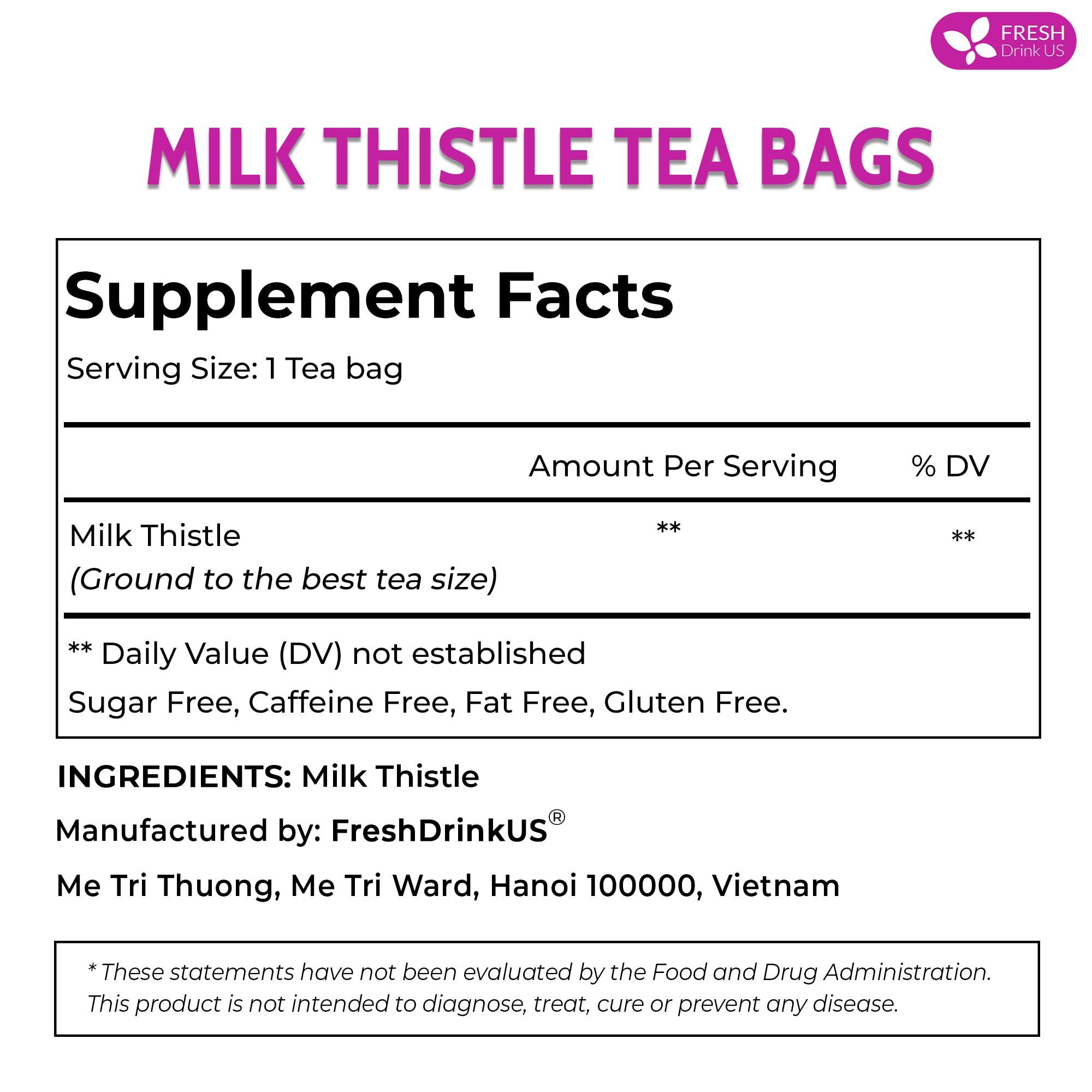 FRESHDRINKUS FreshDrinkUS, Premium 30 Milk Thistle Tea Bags, 100% Natural & Pure from Milk Thistle Seeds. Milk Thistle Seed Herbal Tea. Made with Natural Material Tea Bags. No Sugar, No Caffeine, No Gluten, Vegan.